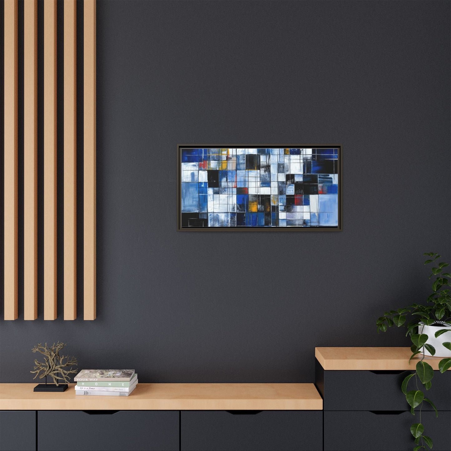 Abstract Blue Grid Matte Canvas Framed Art Print