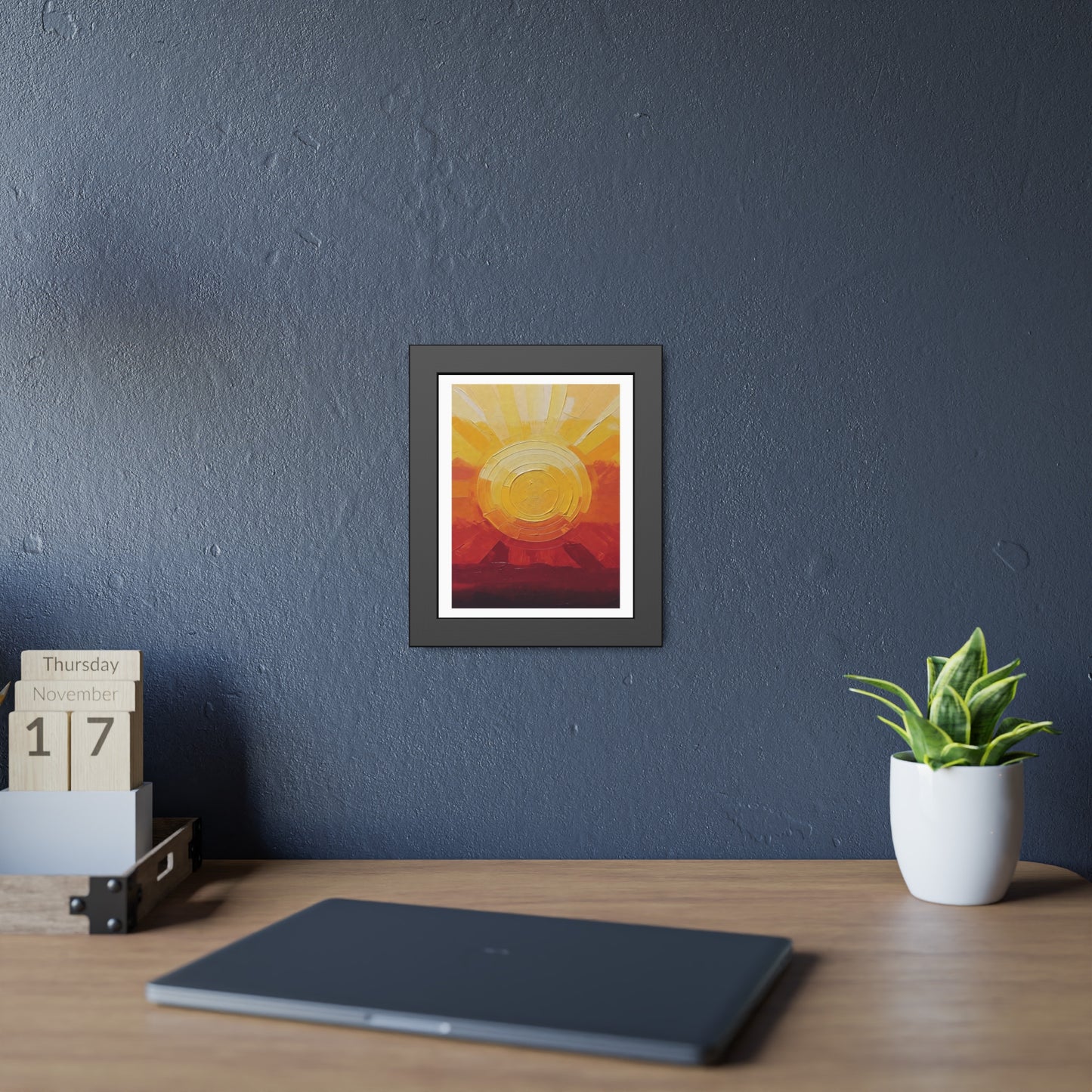 Sunburst Abstract Framed Art Print — Warm Sunrise Poster