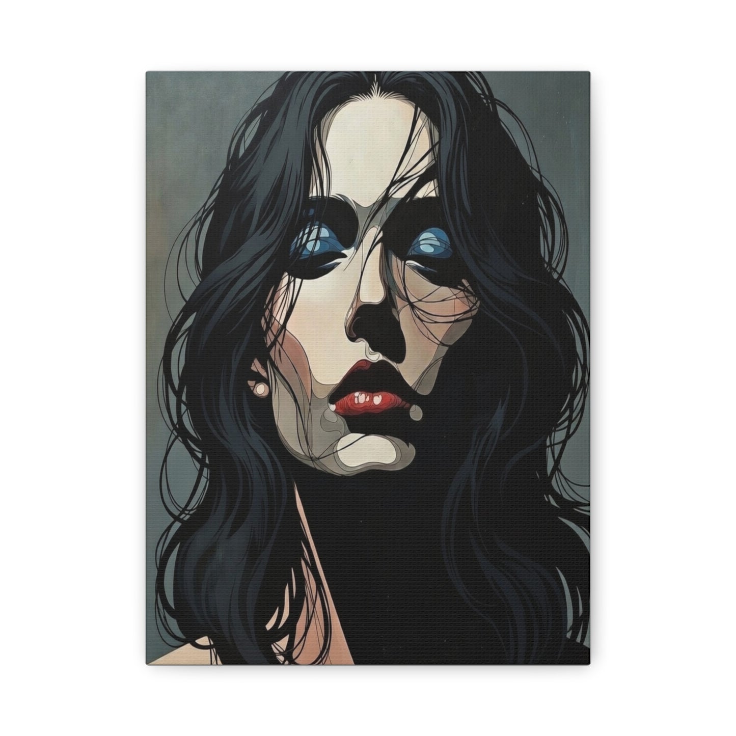 Dark Glam Portrait Canvas Art — Moody Woman Face Matte Stretched Wall Decor
