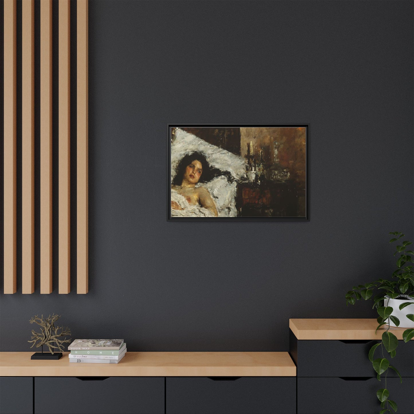 Resting by Antonio Mancini Framed Matte Canvas Wall Art Print
