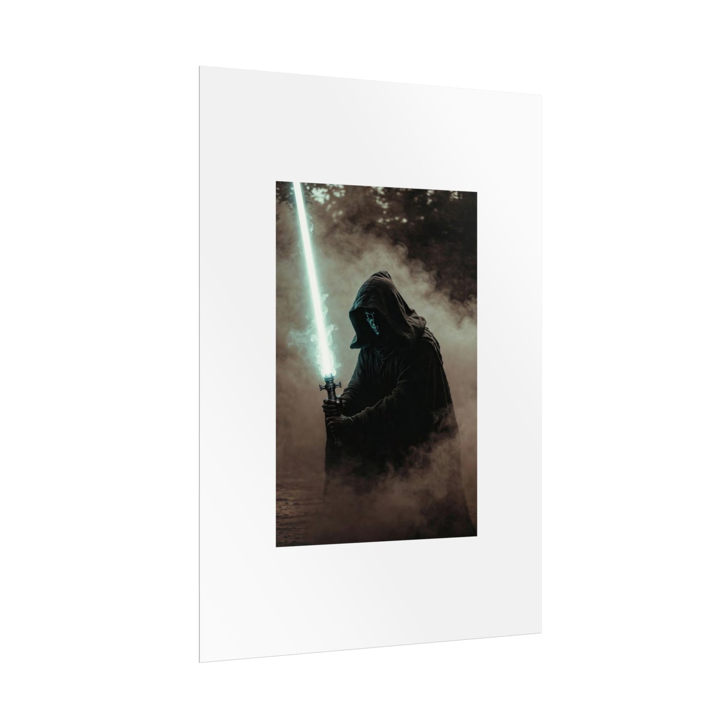 Dark Jedi Lightsaber Poster — Sci‑Fi Hooded Warrior Rolled Art Print