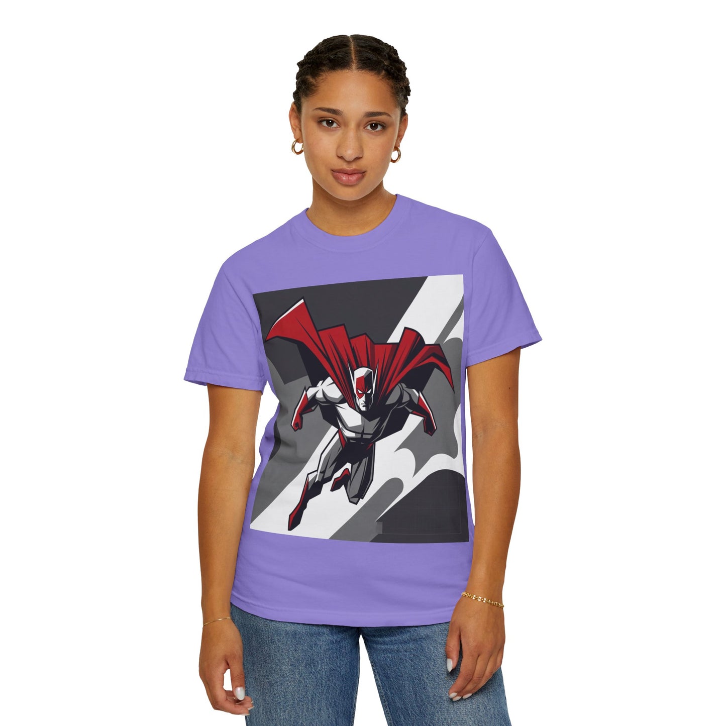 Superhero Action T-Shirt — Red Cape Comic Graphic Tee
