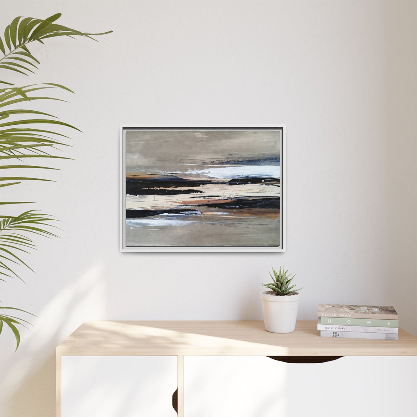 Abstract Seascape Matte Canvas Framed Wall Art — Neutral Coastal Landscape