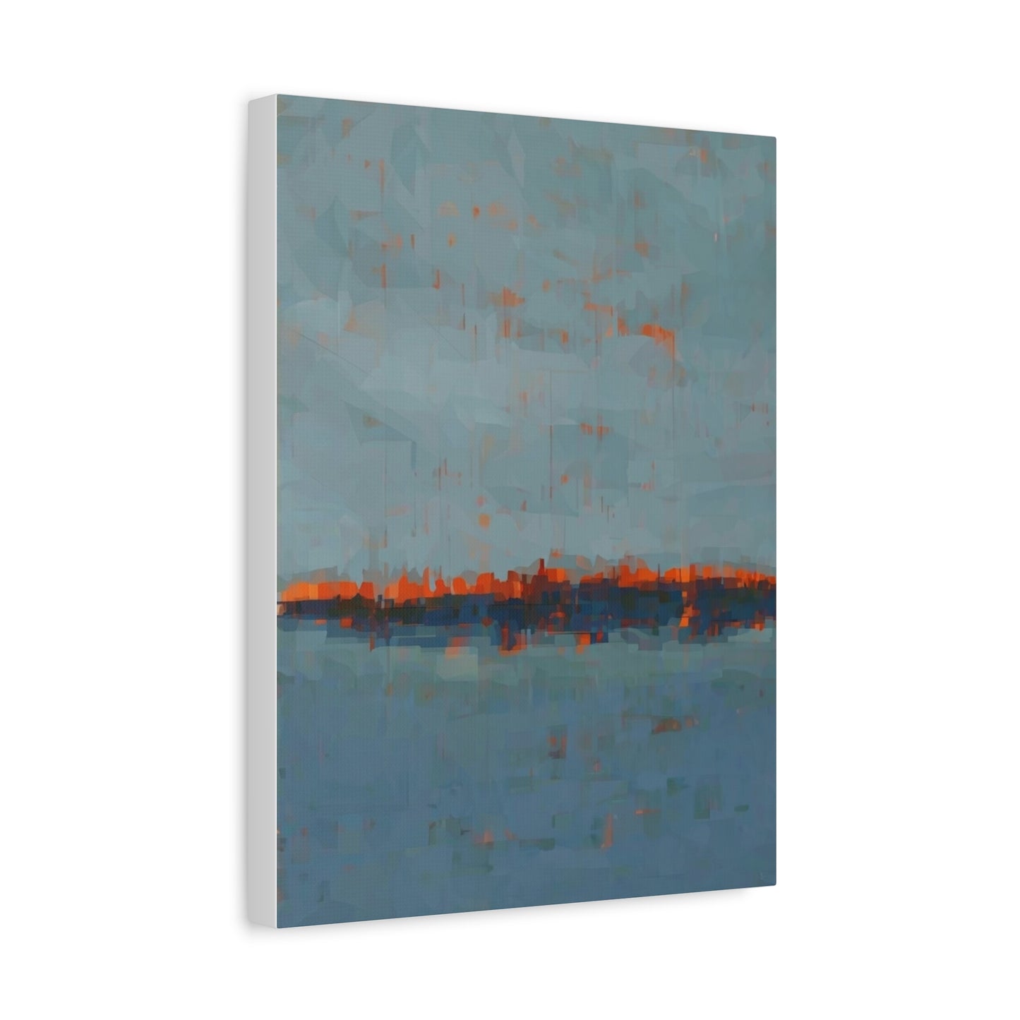 Abstract Coastal Horizon Canvas Print — Blue Teal with Orange Accent