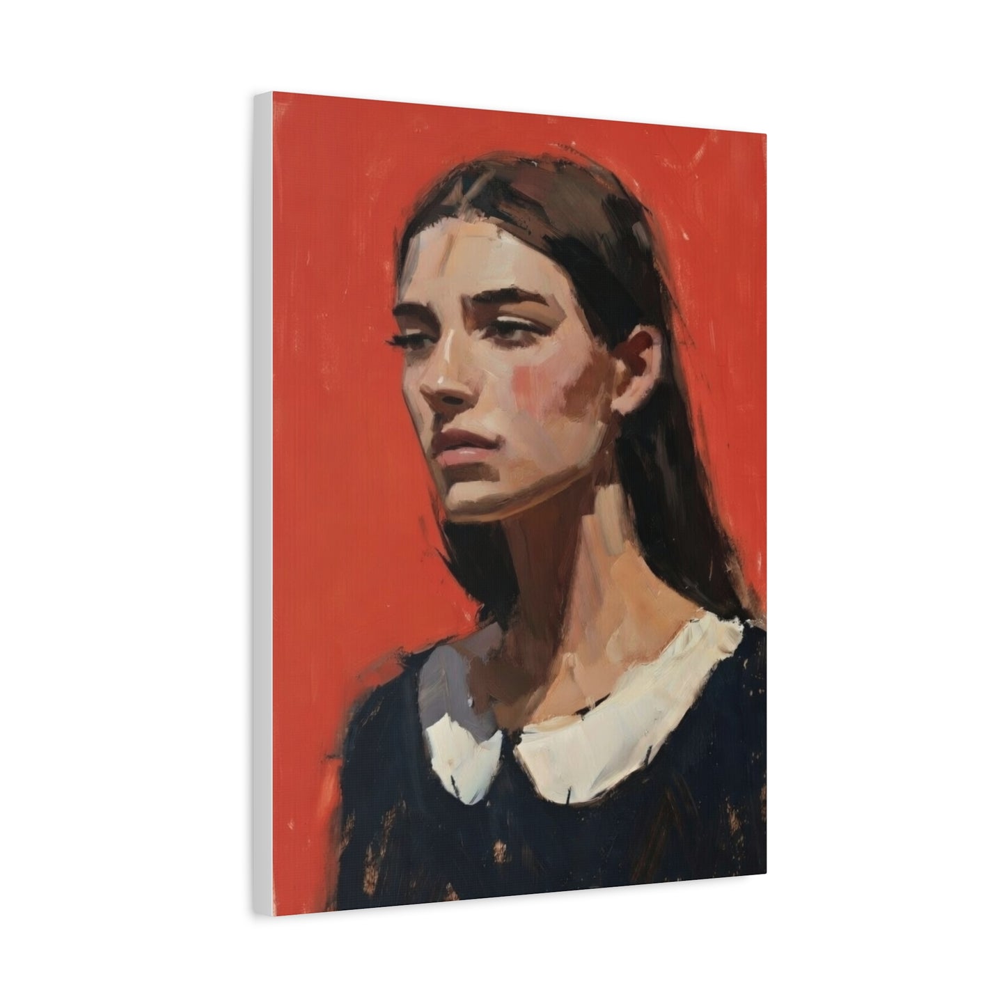 Portrait Canvas Print — Moody Red Figurative Art on Matte Stretched Canvas