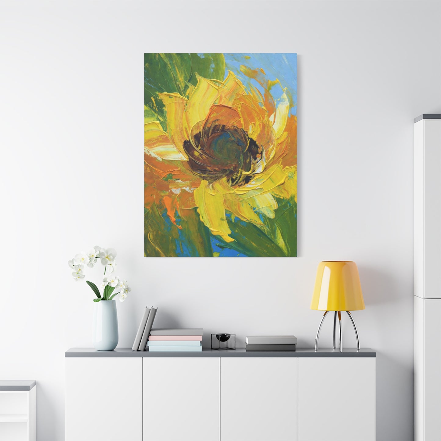 Sunflower Abstract Matte Canvas Wall Art — Bright Floral Painting on Stretched Canvas