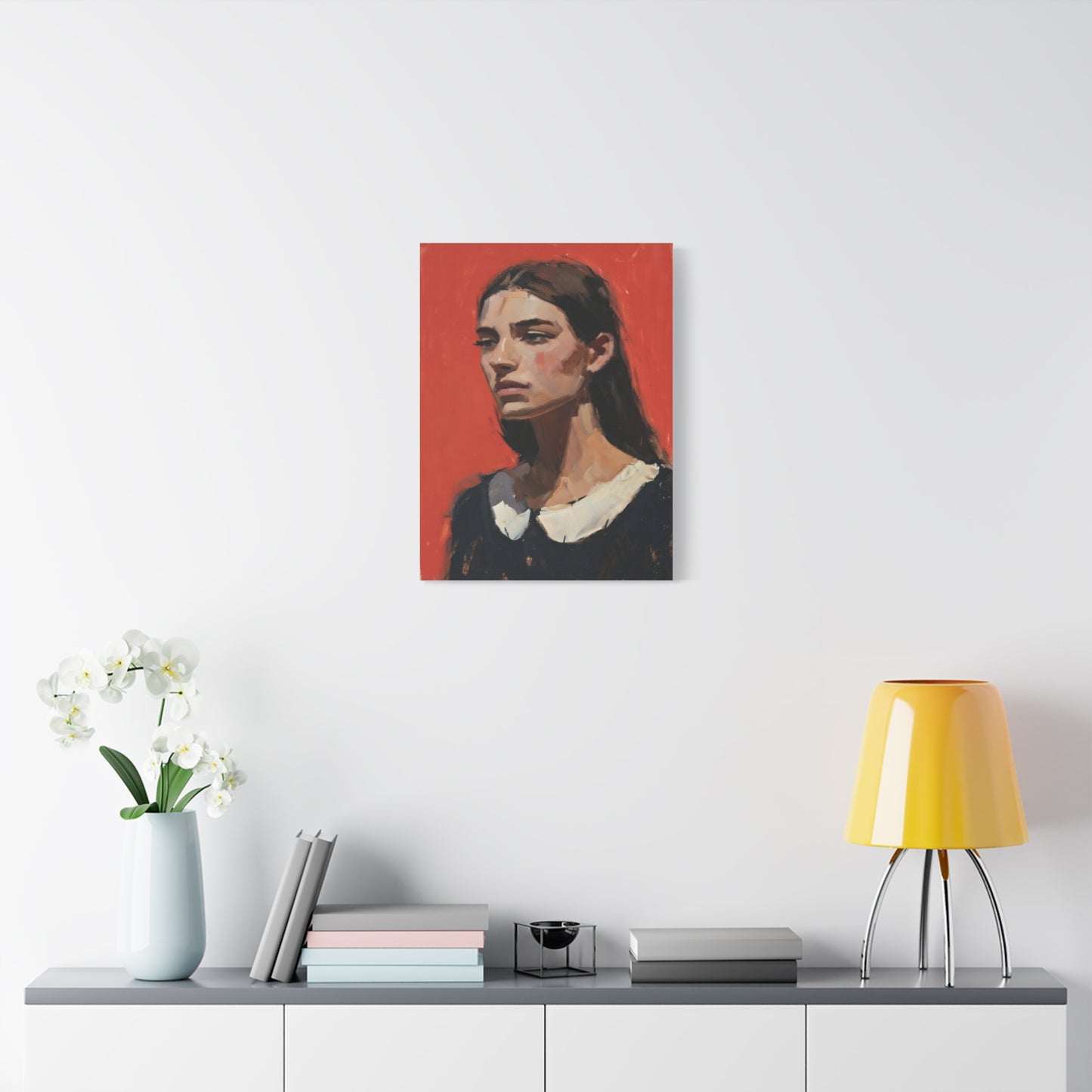 Portrait Canvas Print — Moody Red Figurative Art on Matte Stretched Canvas