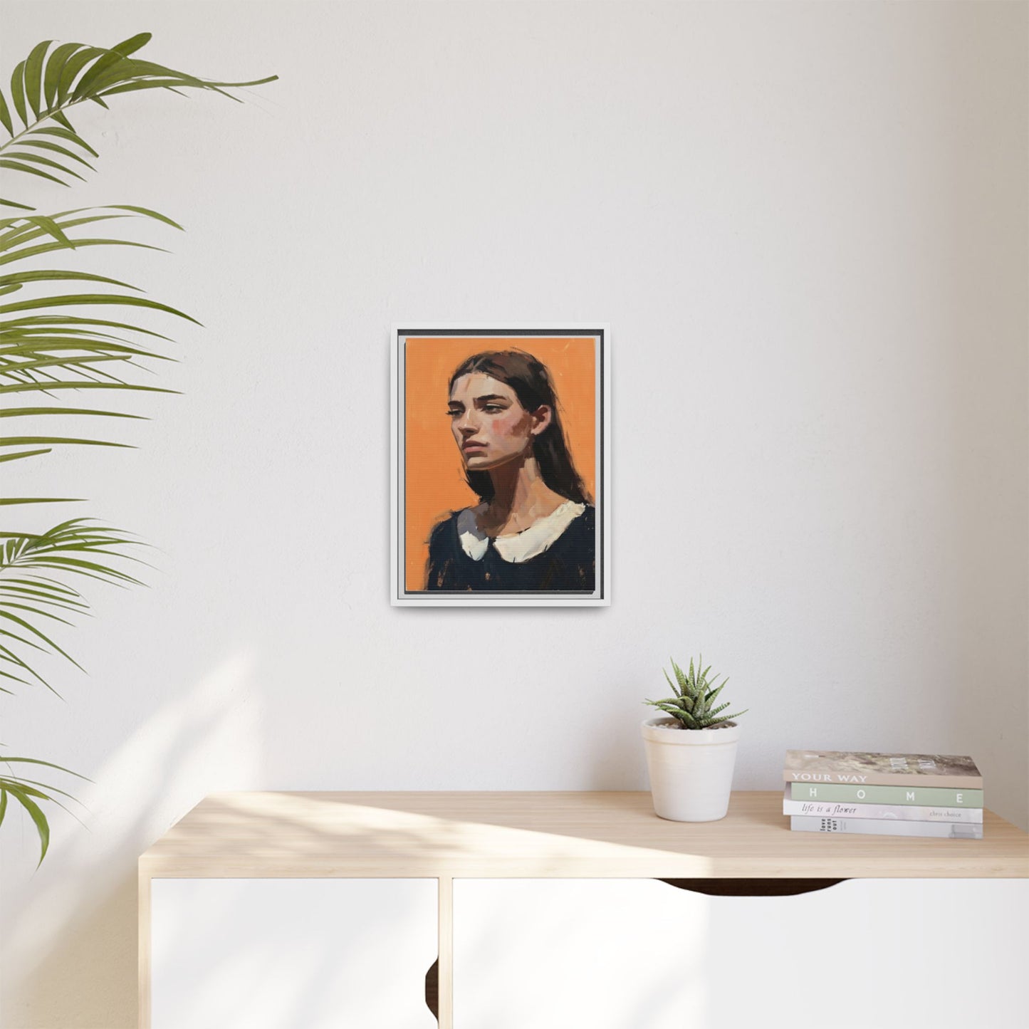 Framed Matte Canvas Portrait Art — Modern Figurative Painting on Orange