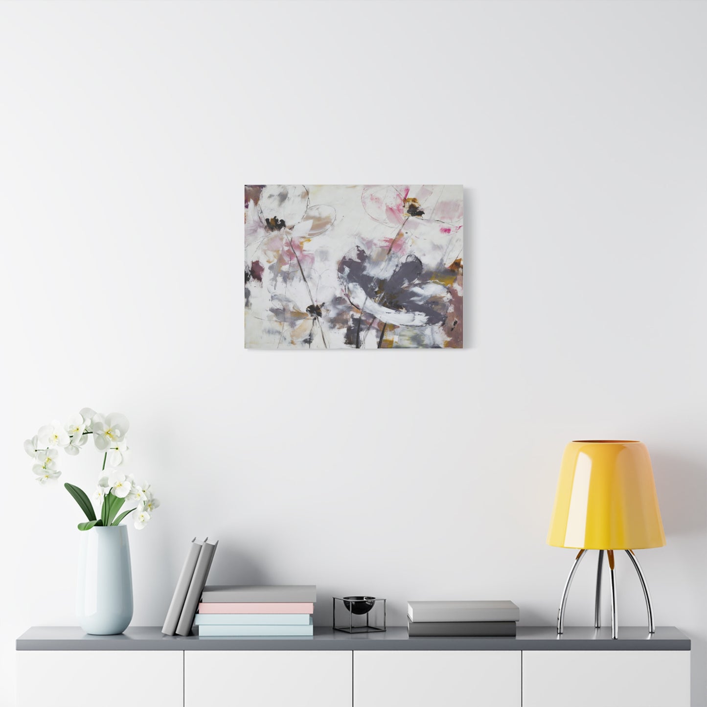 Abstract Floral Canvas Wall Art — Soft Neutral Blossoms Matte Stretched Canvas