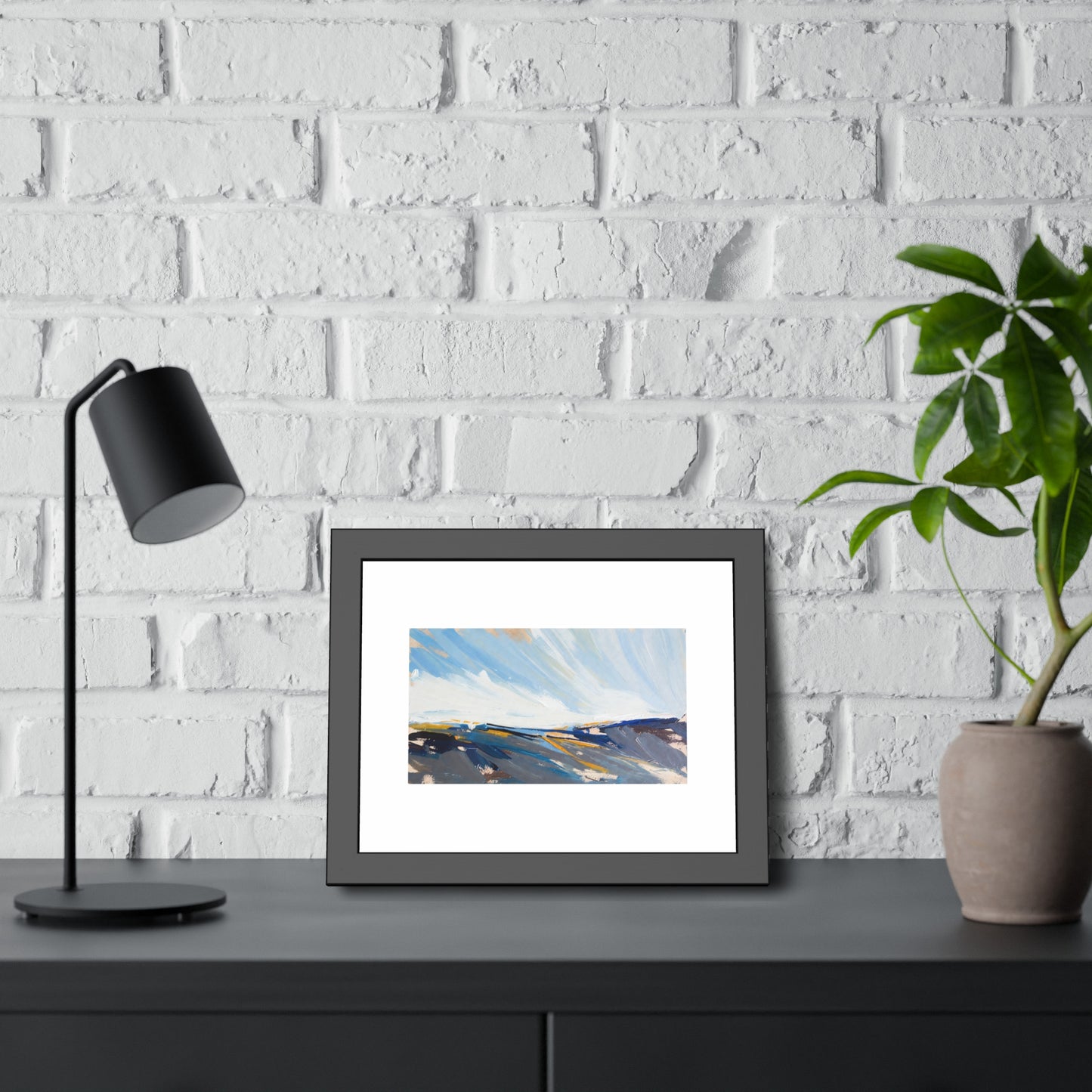 Abstract Coastal Landscape Framed Poster — Blue Seascape Wall Art