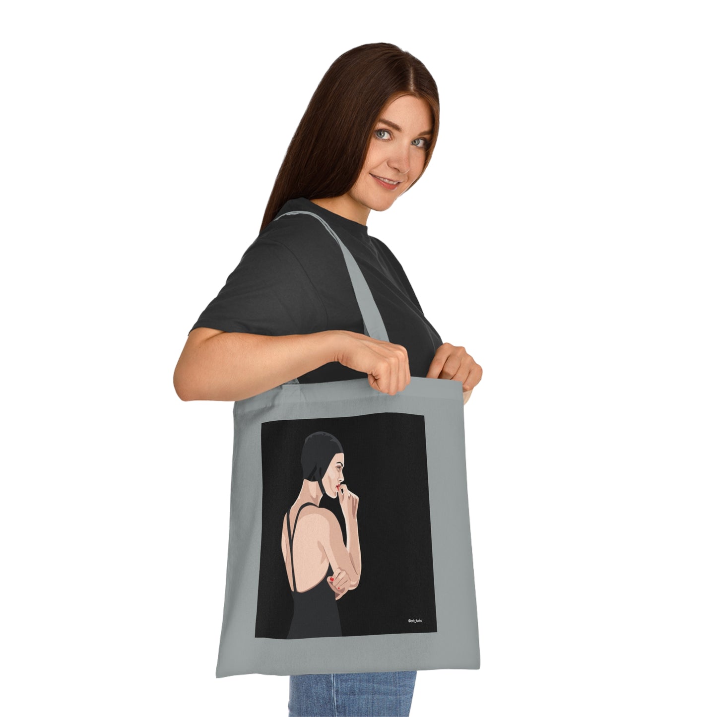 Minimalist Femme Portrait Cotton Tote — Chic Black-Back Illustration Tote Bag
