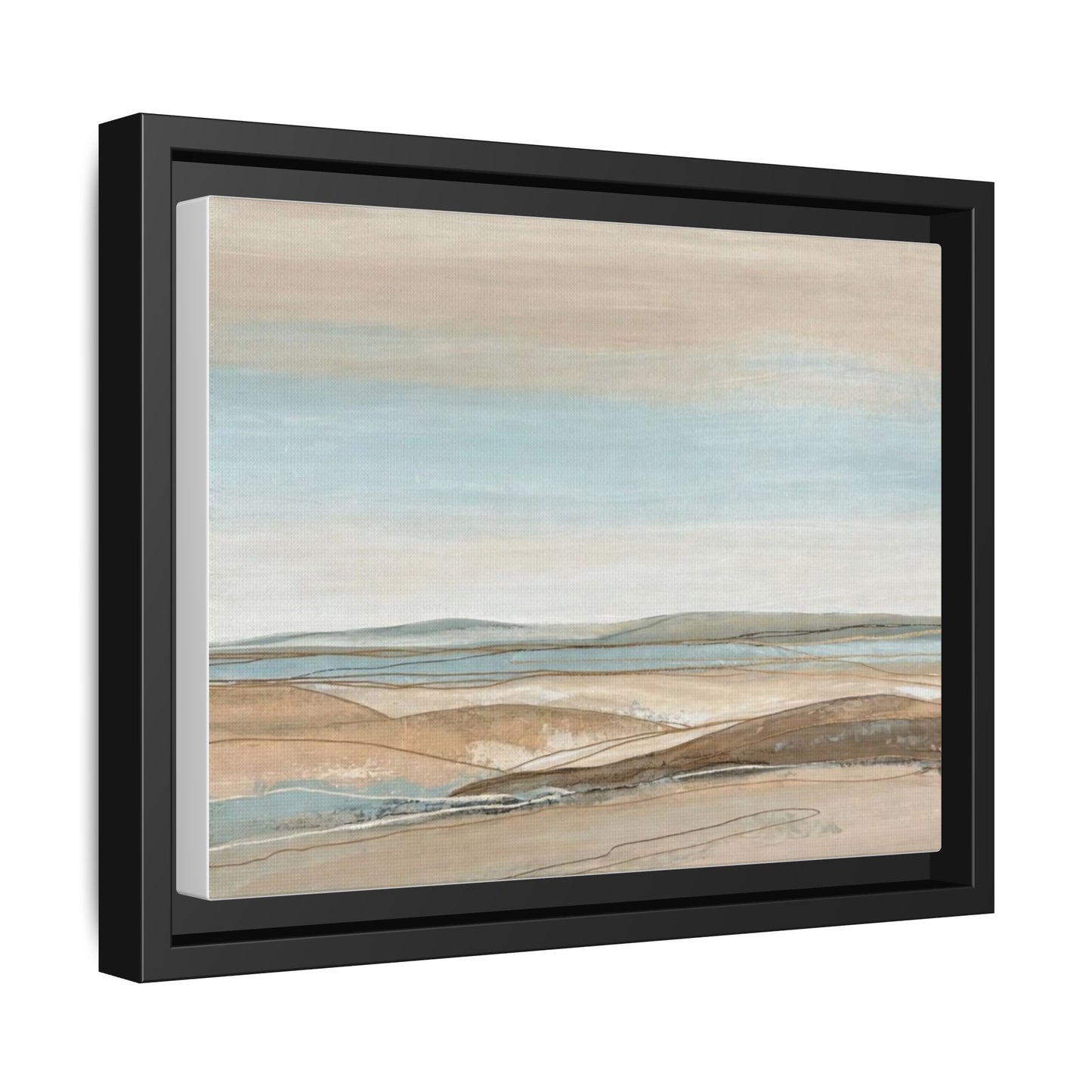 Framed Abstract Landscape Matte Canvas — Serene Coastal Horizon Wall Art