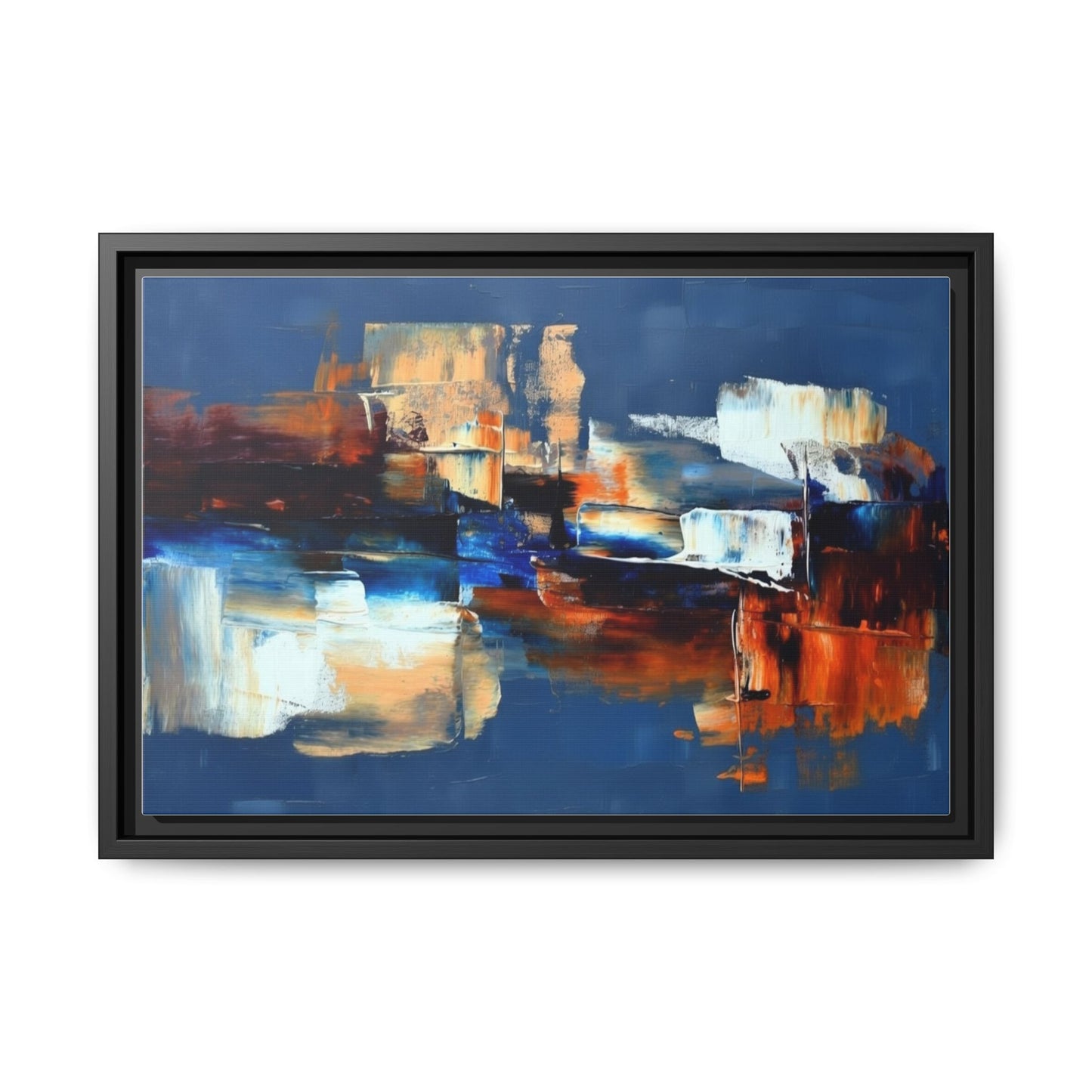 Abstract Blue & Rust Framed Canvas Art — Modern Matte Wall Painting