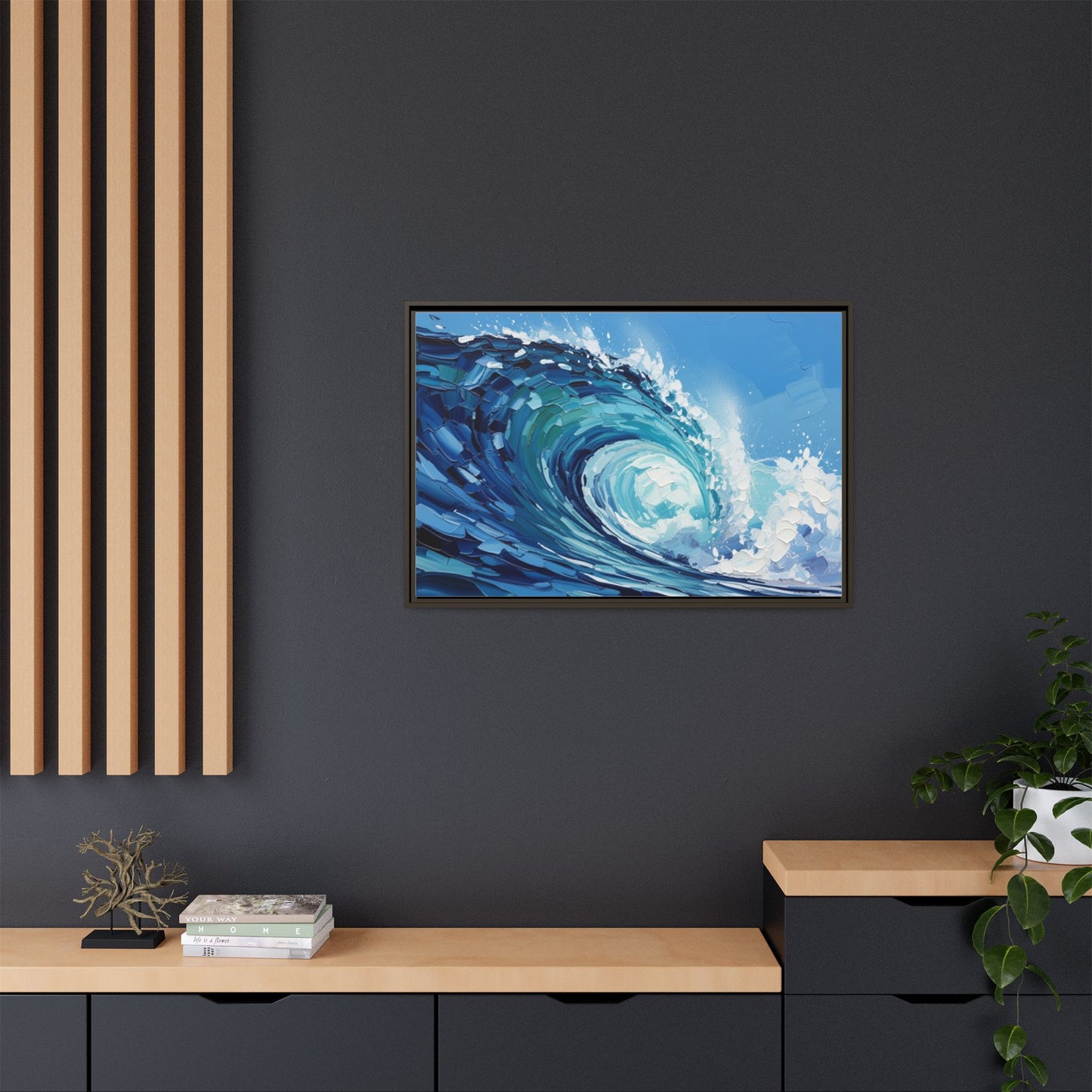 Framed Matte Canvas Wave Art — Blue Ocean Surf Wall Decor