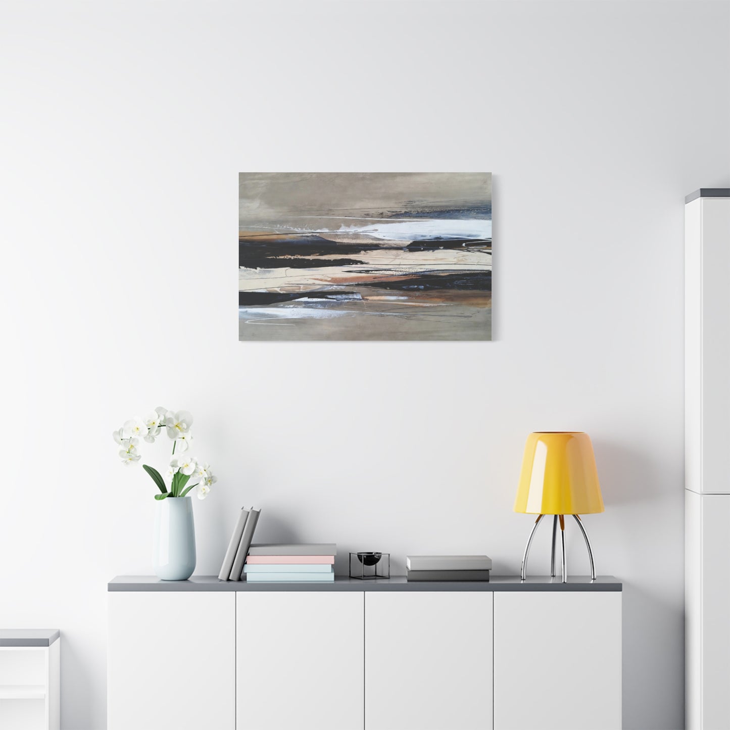 Abstract Coastal Landscape Canvas — Neutral Tones Matte Stretched Wall Art
