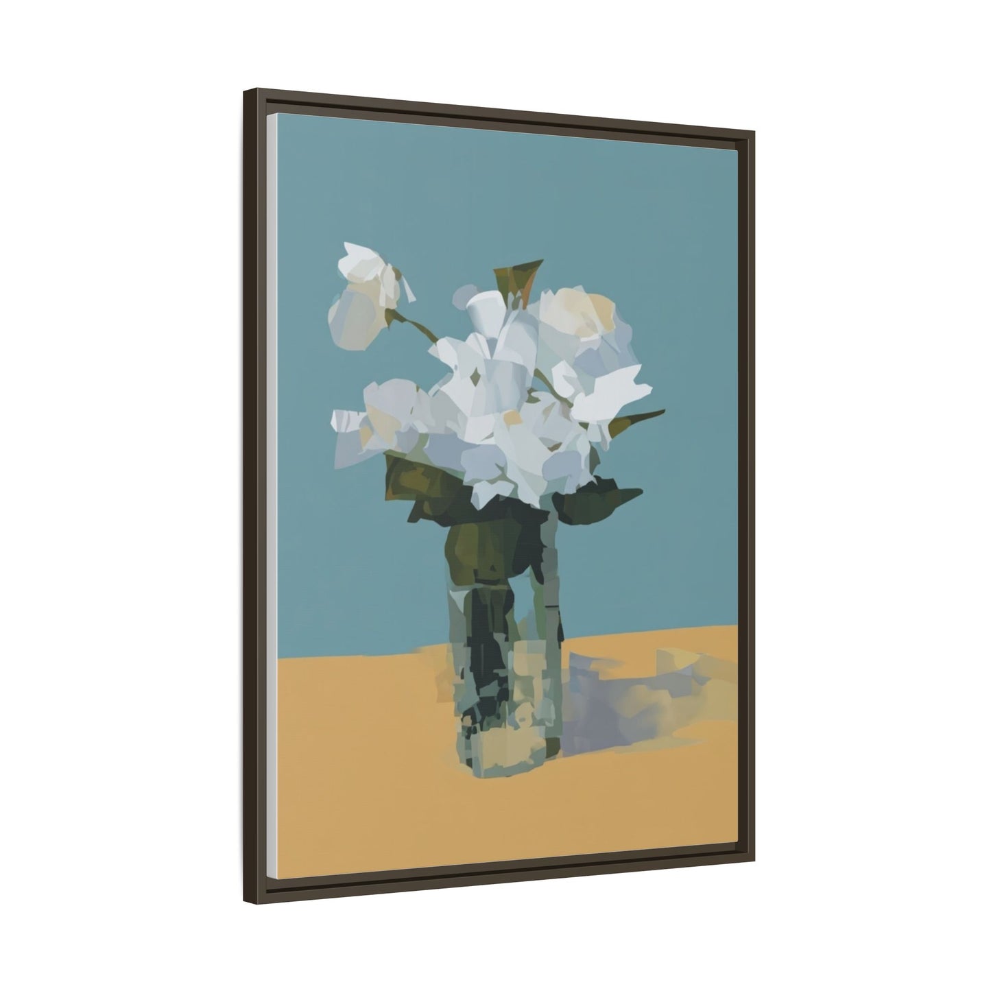 Framed Floral Still Life Canvas Art — Modern White Bouquet Wall Art