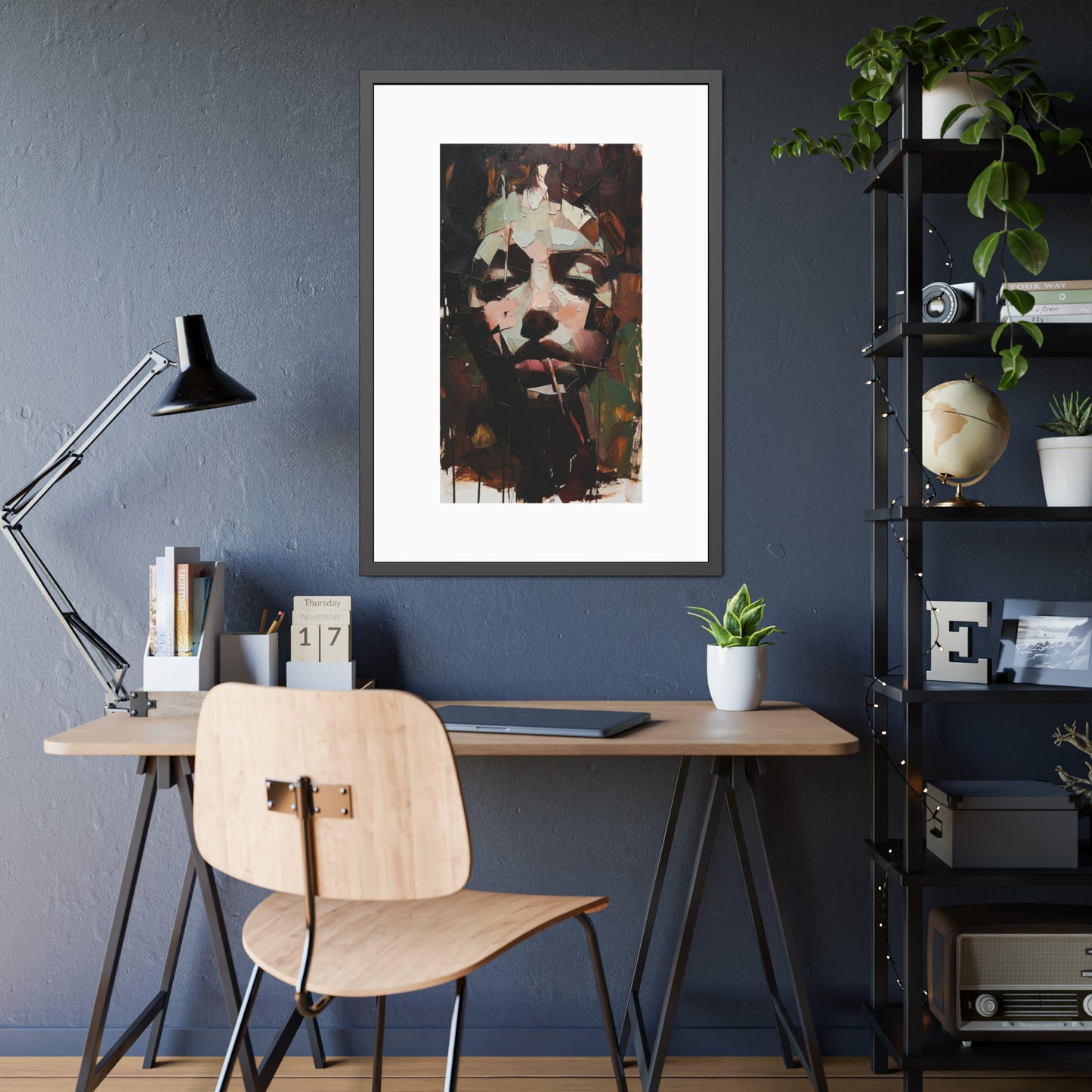 Abstract Portrait Framed Art Print — Moody Contemporary Face Poster for Home & Office