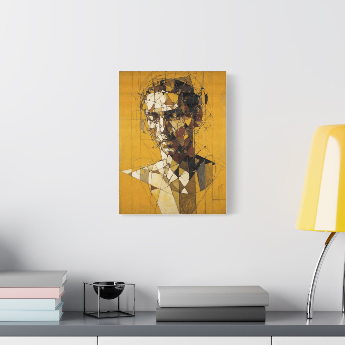 Geometric Portrait Matte Canvas Wall Art – Abstract Yellow Bust