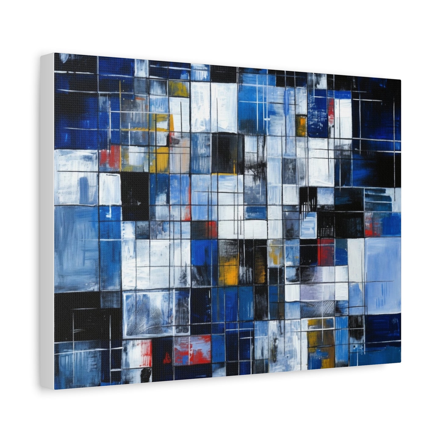 Abstract Blue Grid Matte Stretched Canvas Wall Art (1.25")