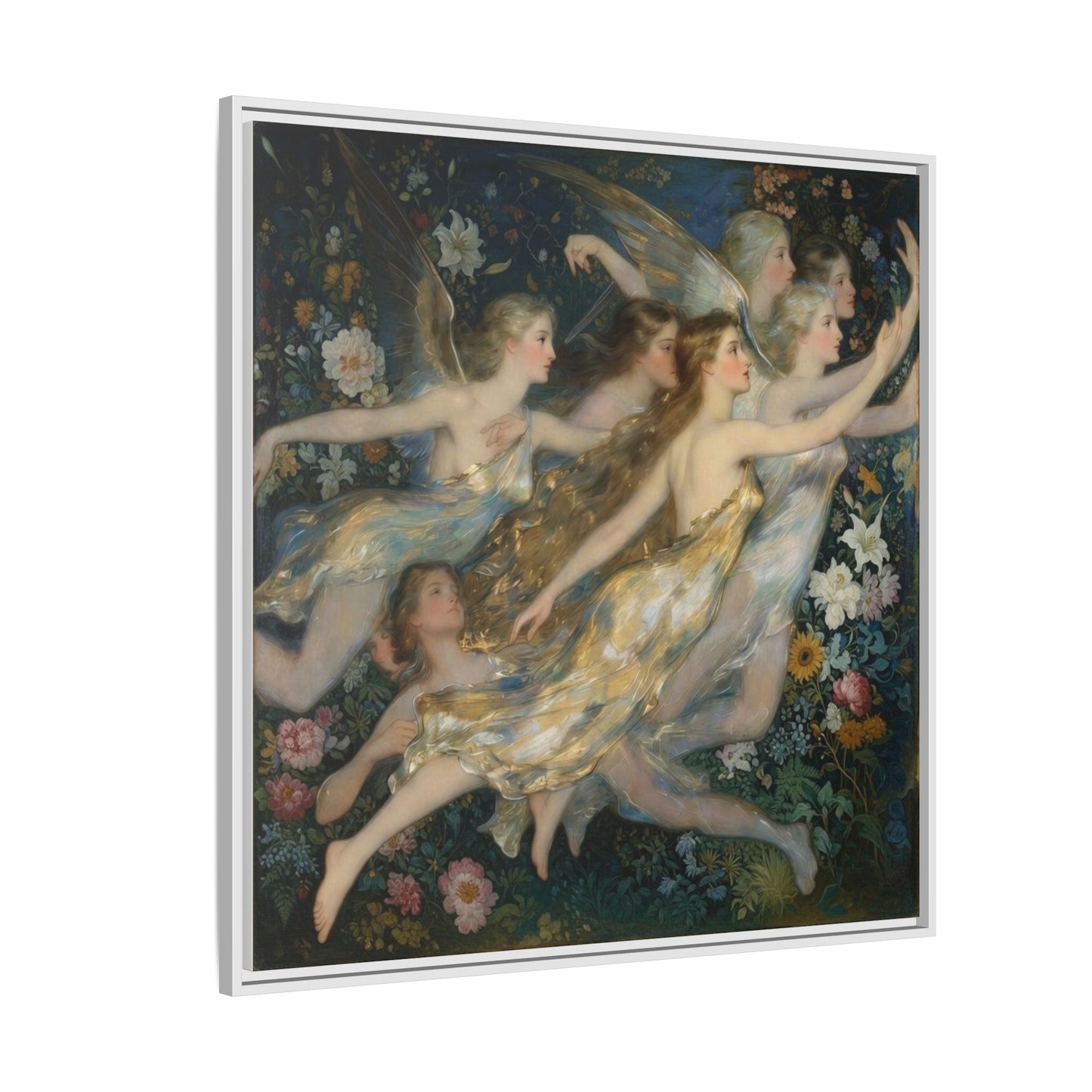 Framed Matte Canvas Wall Art — Vintage Fairies & Floral Painting
