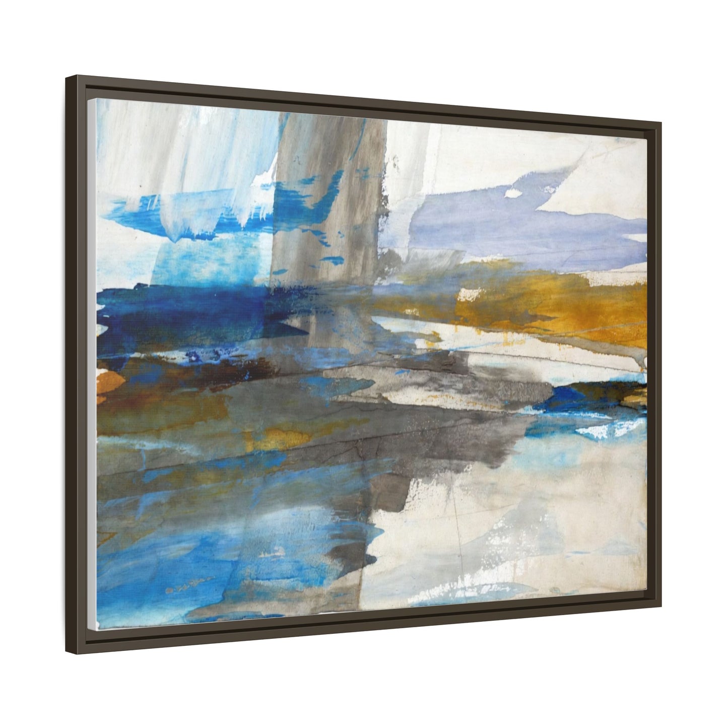Abstract Blue & Gold Framed Canvas Art — Matte Multi-Color Wall Print