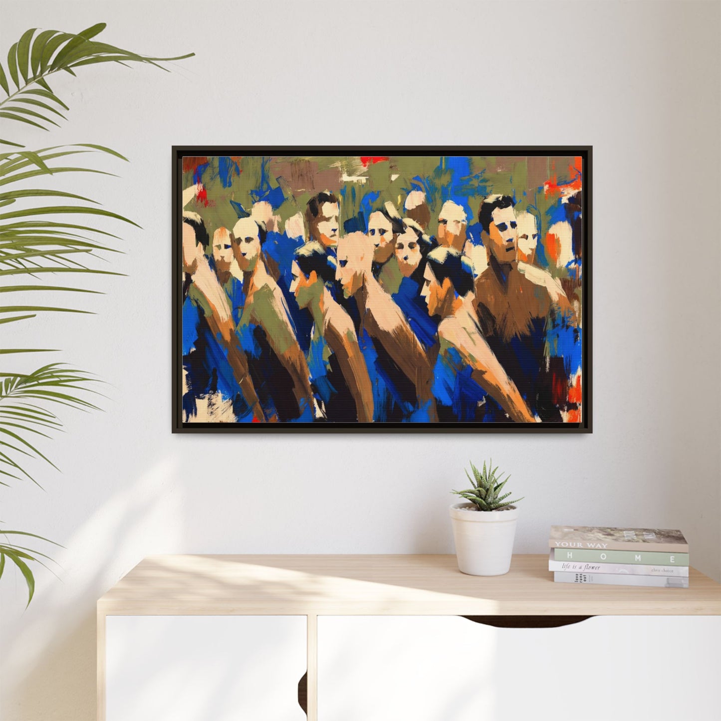 Abstract Crowd Matte Canvas Print — Framed Multi-Color Wall Art