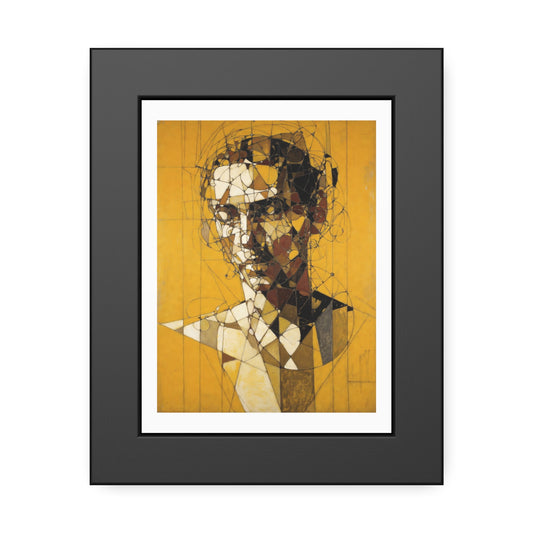 Framed Poster — Abstract Geometric Portrait on Mustard Yellow