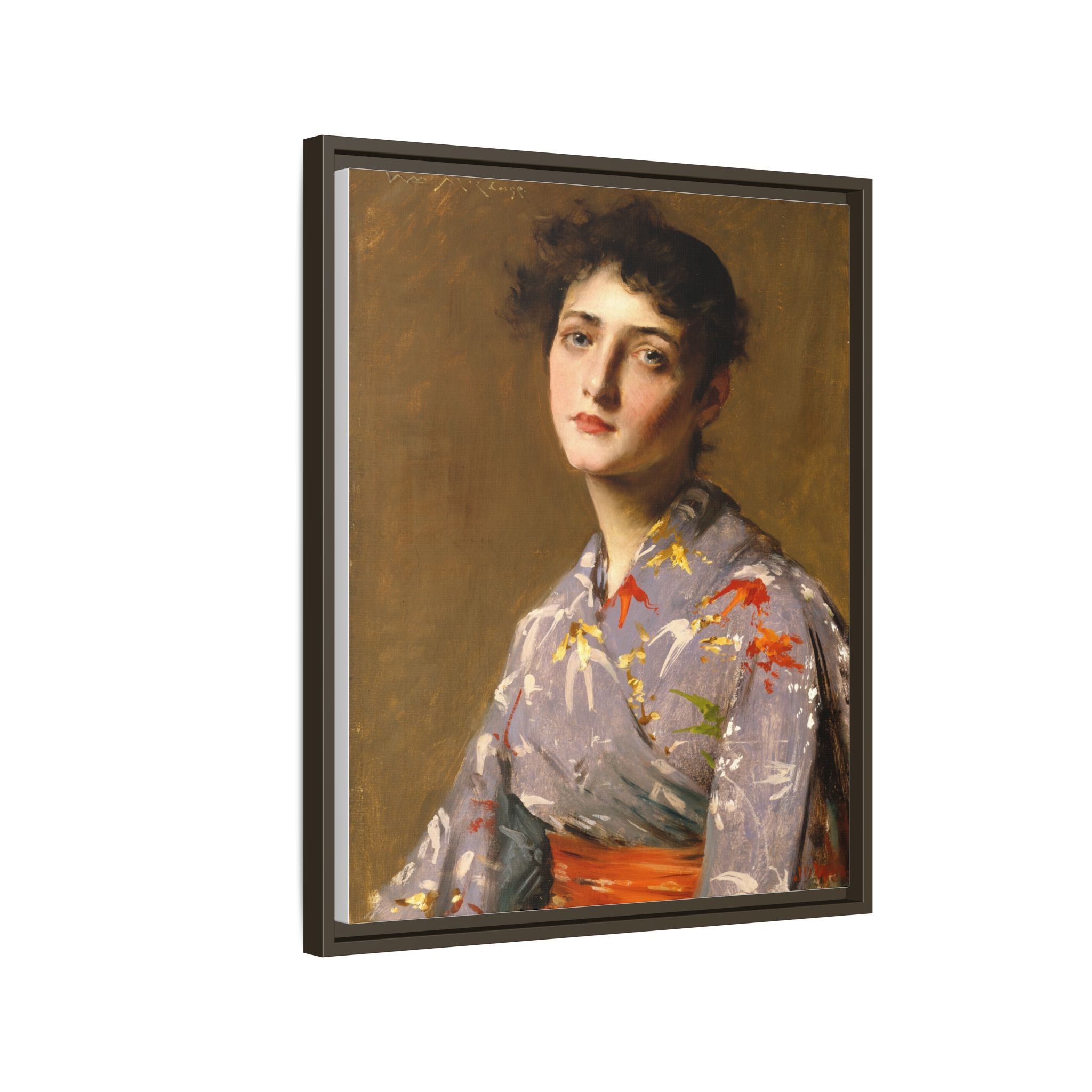 Girl in a Japanese Costume by William Merritt Chase Framed Matte Canvas Wall Art Print