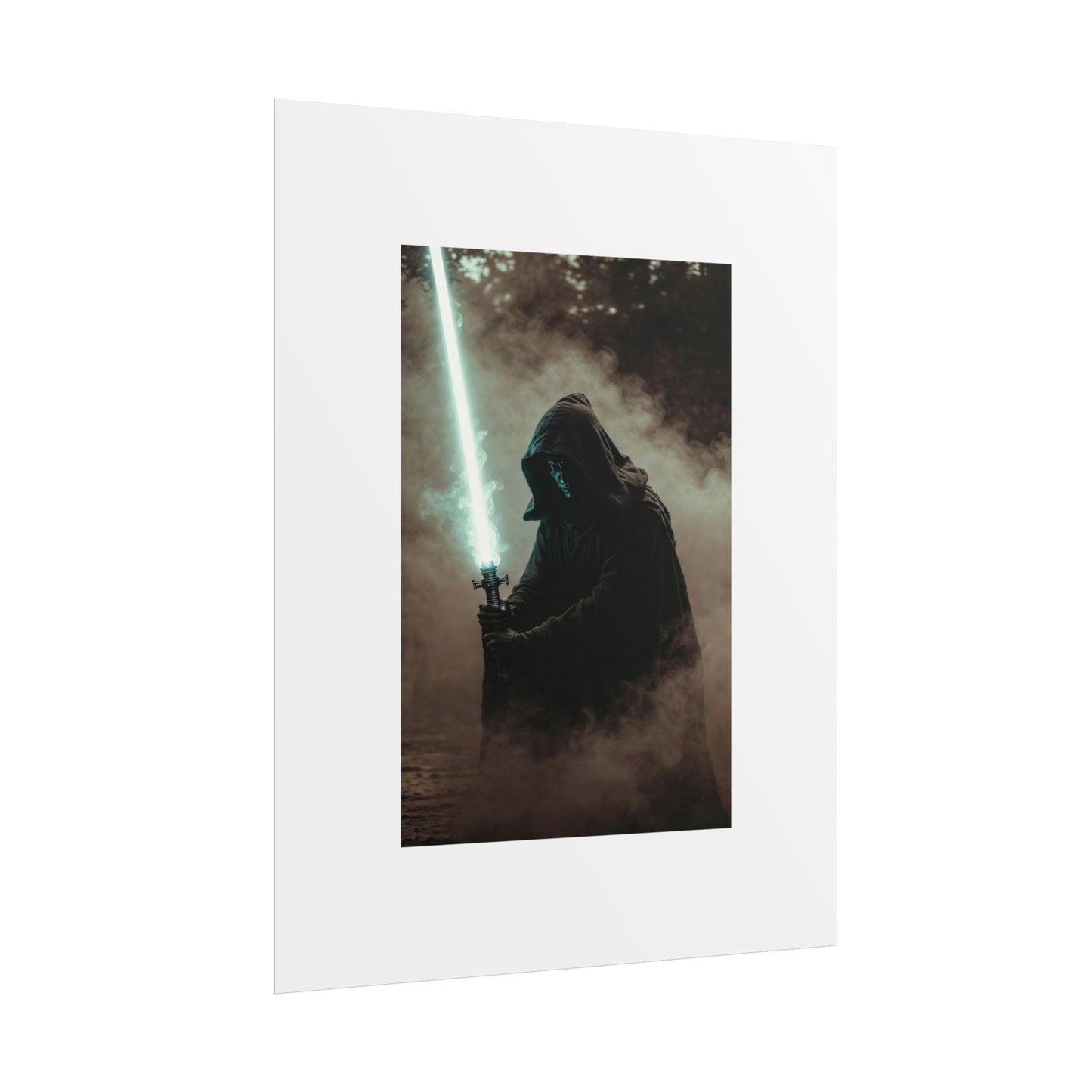 Dark Jedi Lightsaber Poster — Sci‑Fi Hooded Warrior Rolled Art Print