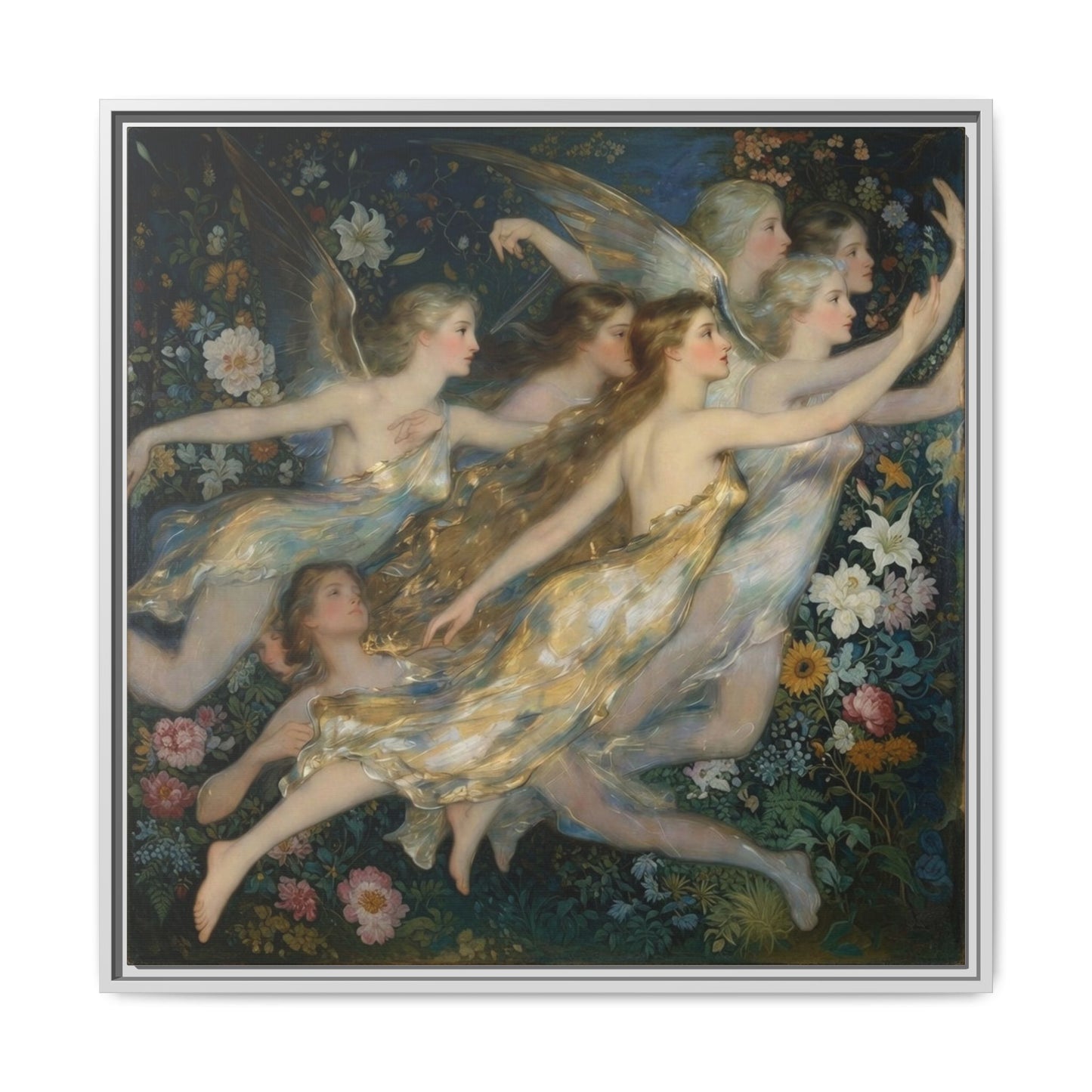 Framed Matte Canvas Wall Art — Vintage Fairies & Floral Painting