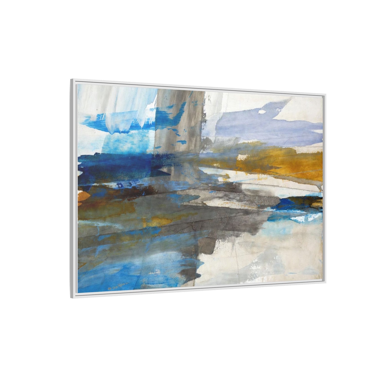 Abstract Blue & Gold Framed Canvas Art — Matte Multi-Color Wall Print