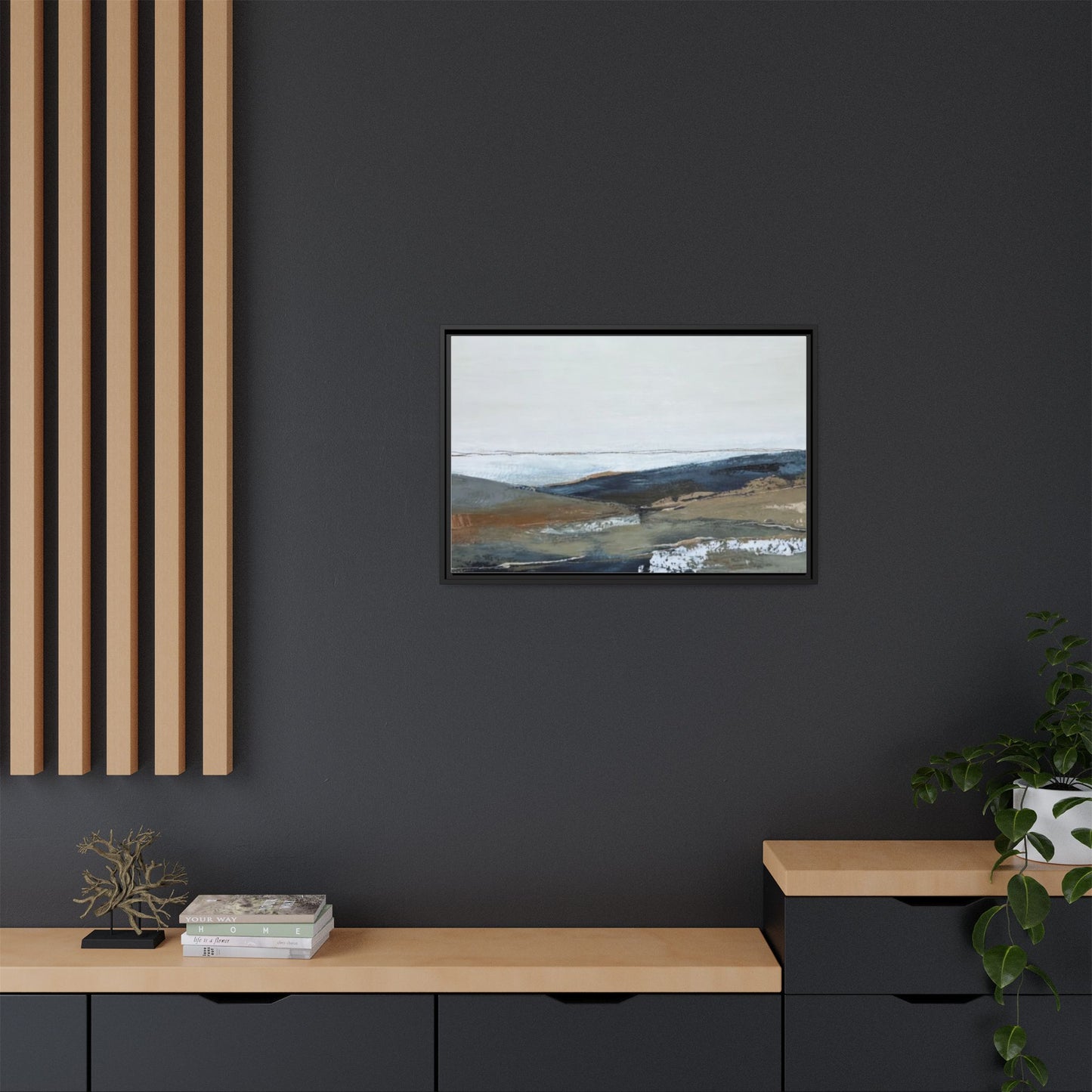 Framed Matte Canvas Wall Art — Serene Coastal Abstract Landscape