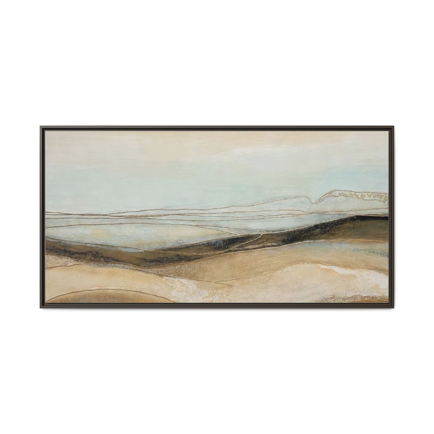 Framed Matte Canvas Wall Art — Neutral Abstract Landscape in Soft Blues & Earth Tones