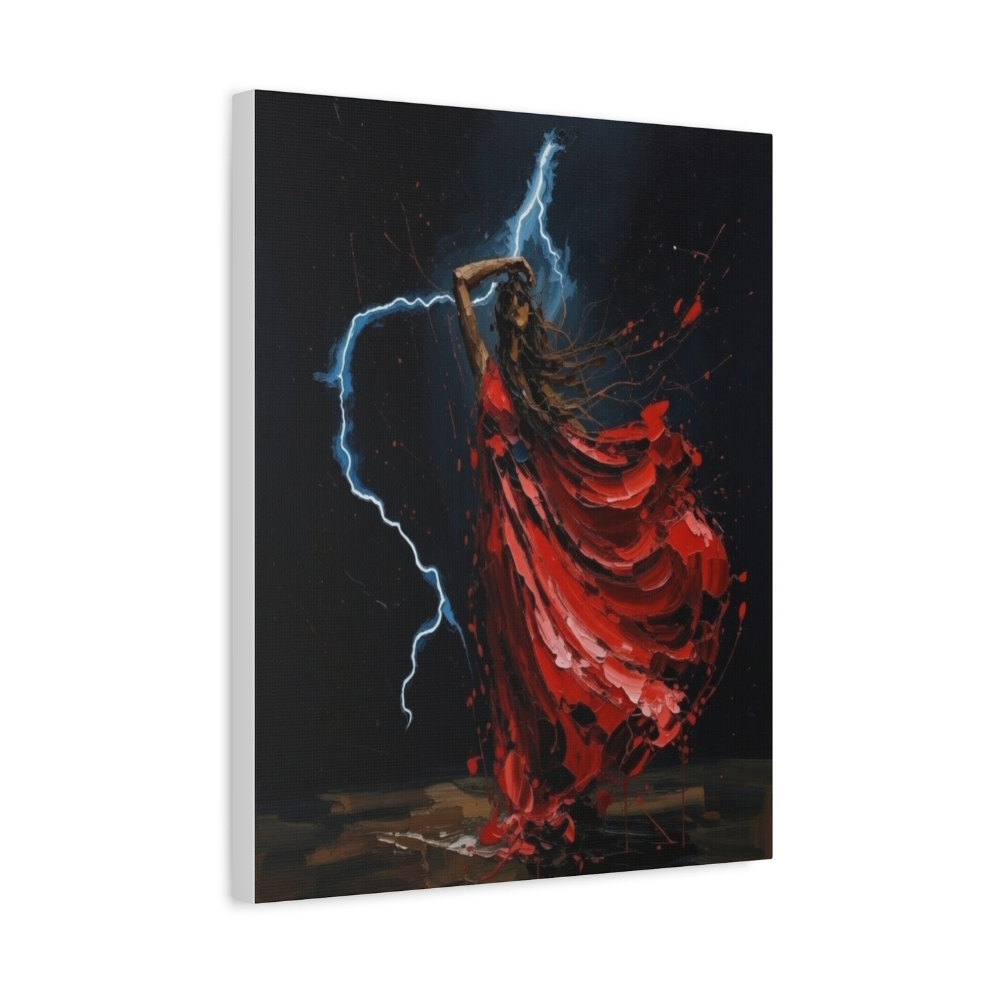 Red Dance Lightning - Matte Stretched Canvas Art