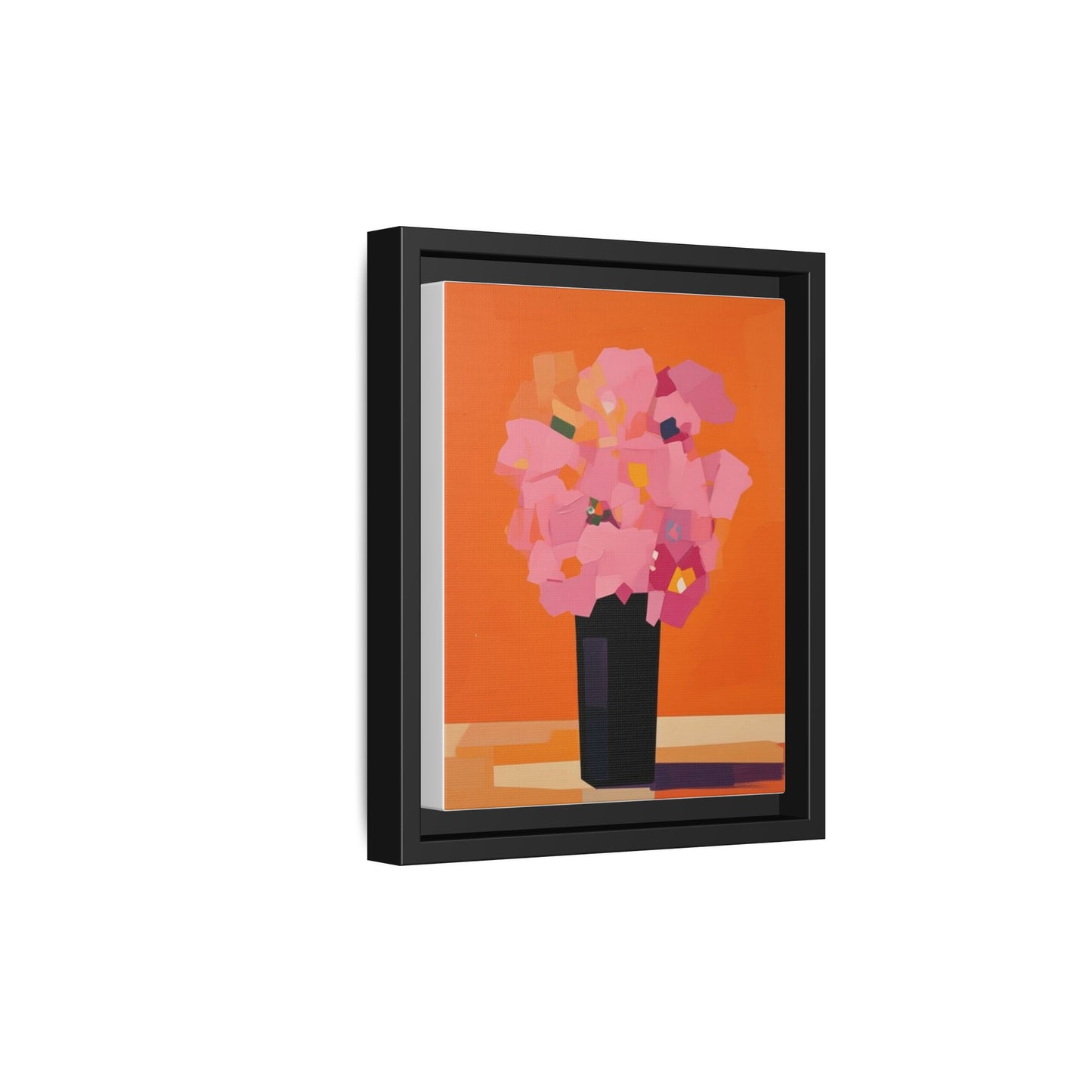 Framed Floral Canvas Art — Pink Bouquet on Orange Background
