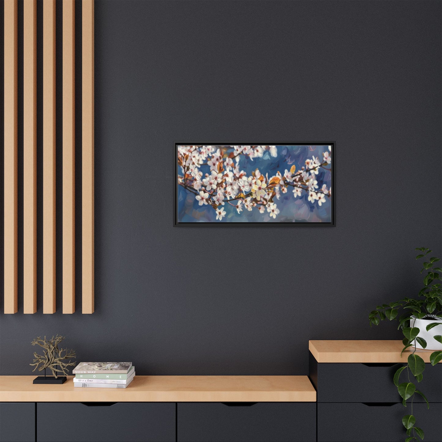 Framed Matte Canvas Print — Cherry Blossom Branch Wall Art