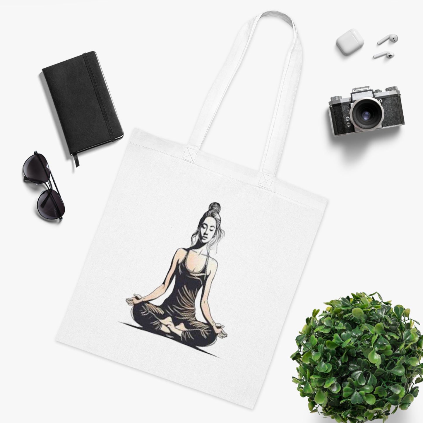 Yoga Meditation Cotton Tote Bag — Lotus Pose Graphic Beach & Market Tote