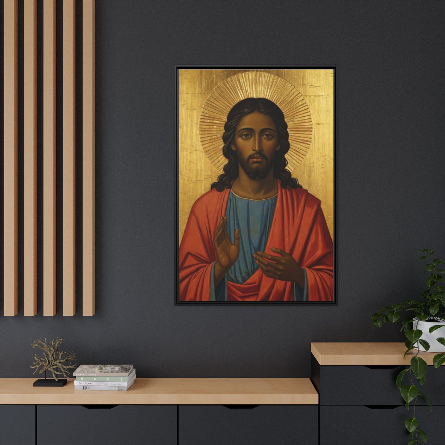 Framed Orthodox Christ Icon Matte Canvas — Religious Wall Art for Home, Church, or Prayer Corner