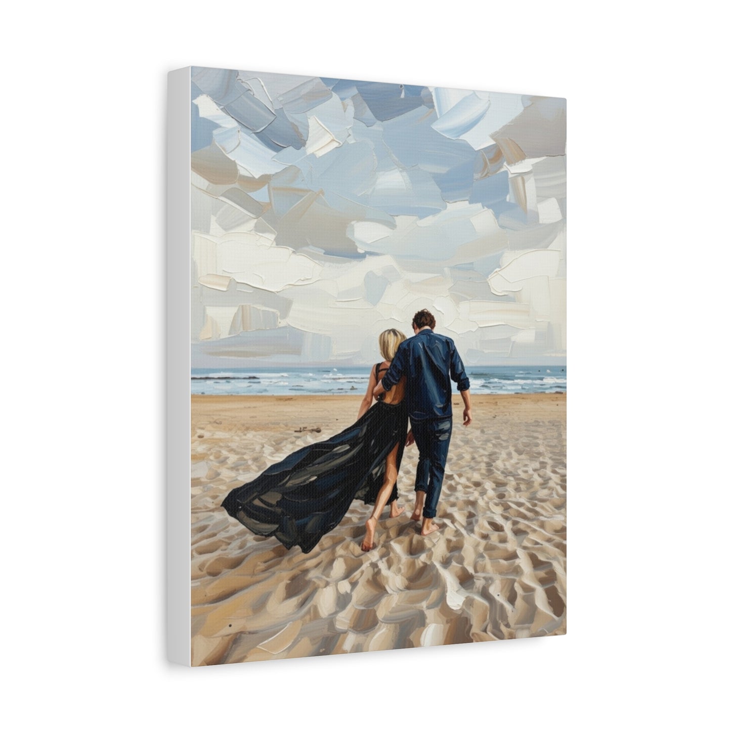 Beach Couple Canvas Print — Romantic Seaside Wall Art, Matte Stretched 1.25"