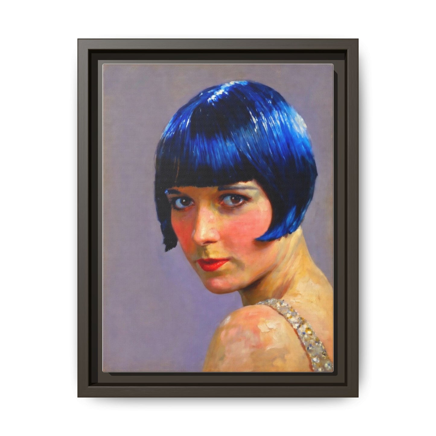 Framed Matte Canvas Art Print — Vintage Portrait with Blue Bob