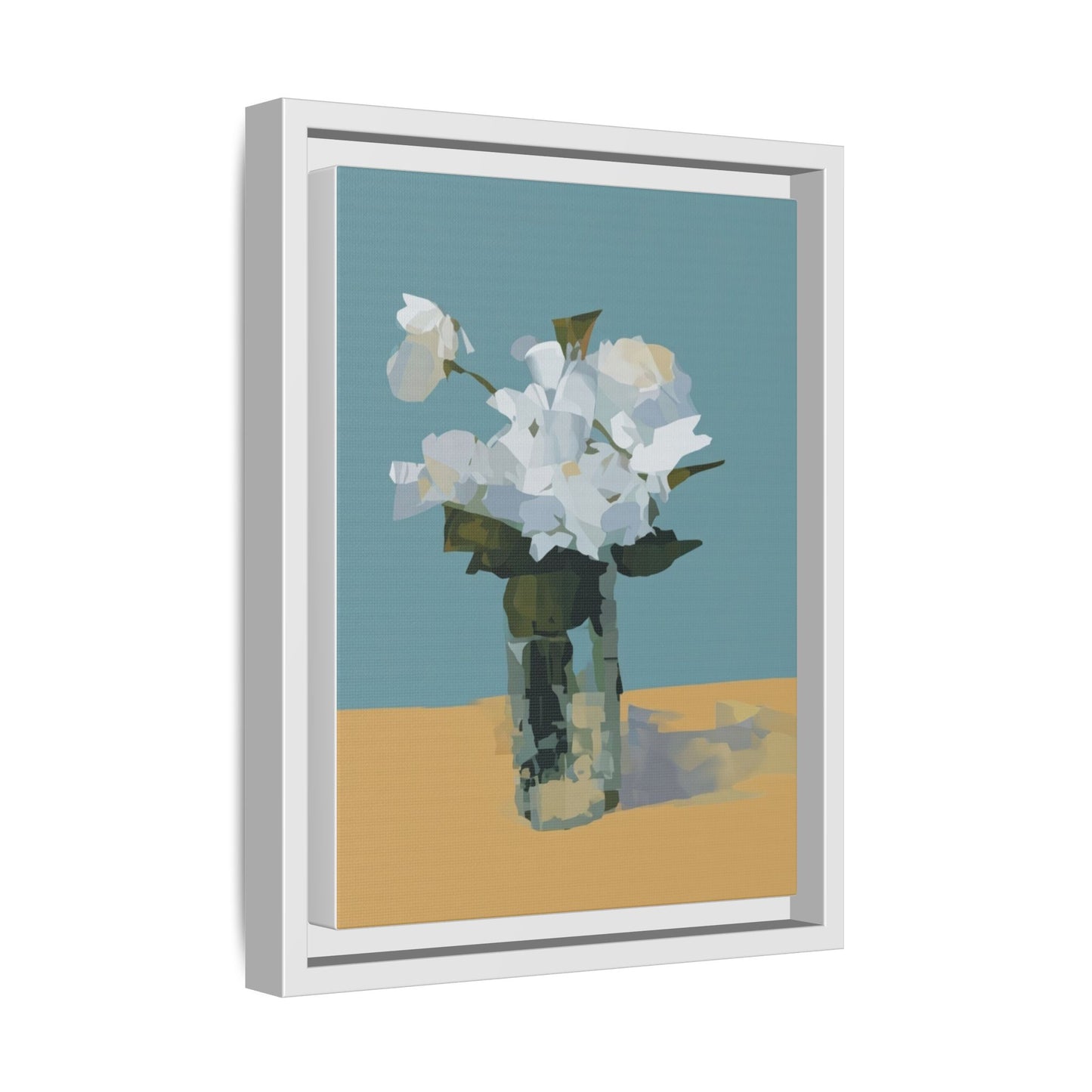 Framed Floral Still Life Canvas Art — Modern White Bouquet Wall Art