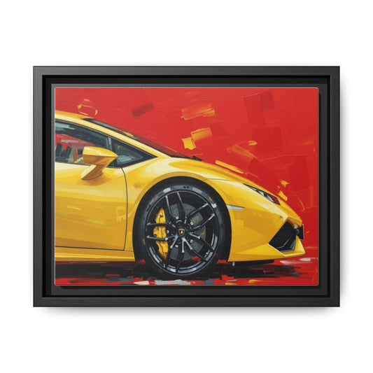 Yellow Sports Car Matte Canvas Print — Framed Automotive Wall Art