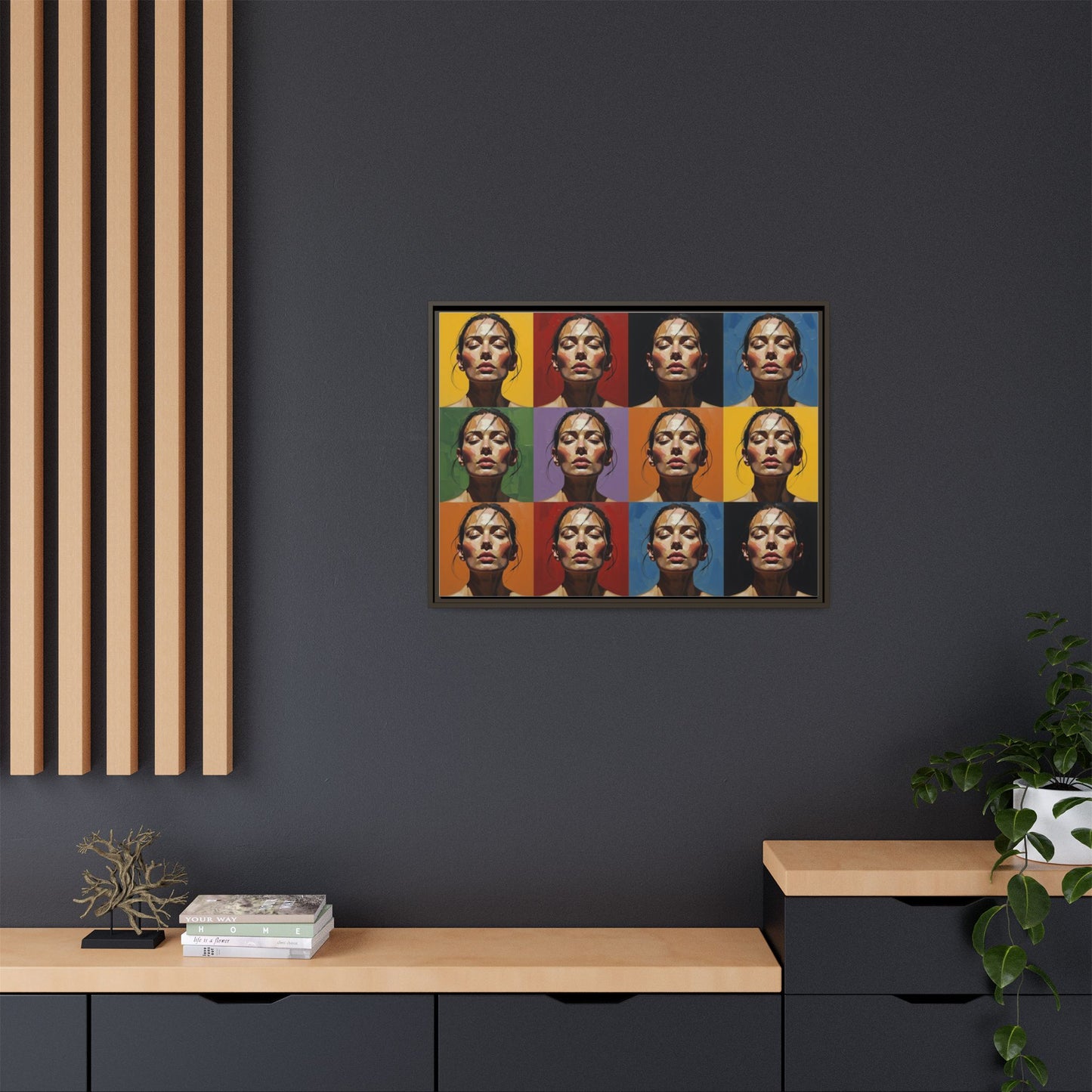 Pop Art Portrait Matte Canvas Print — Framed Multi-Color Grid