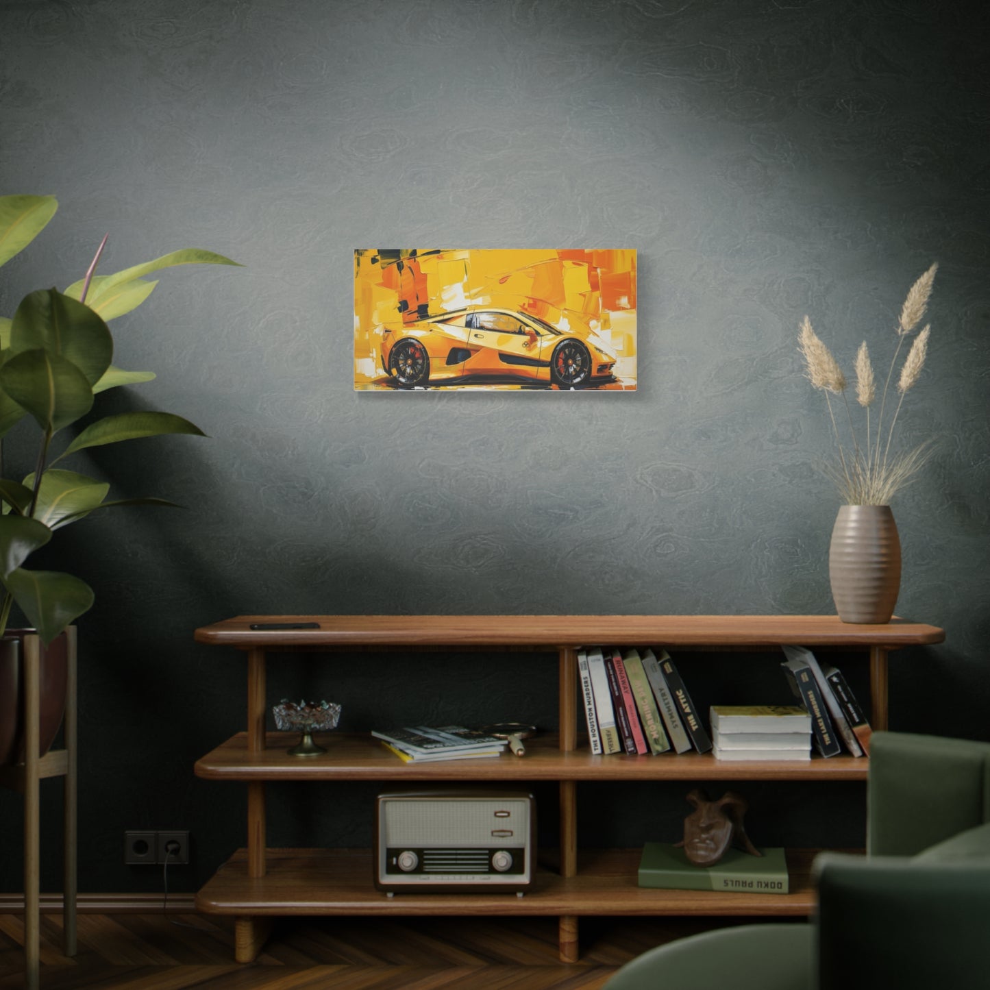 Yellow Sports Car Abstract Canvas Art - Matte Stretched Wall Print