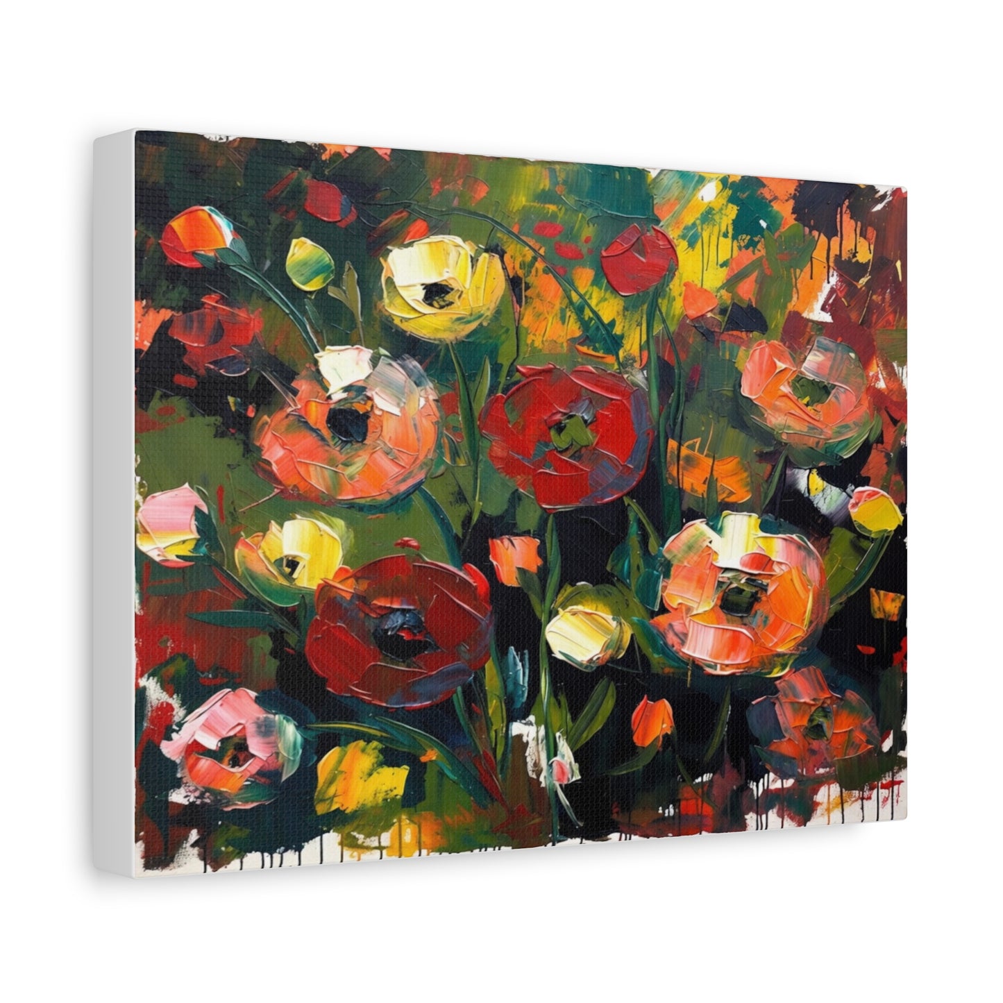Bold Floral Abstract Canvas Print — Colorful Poppy Wall Art, Matte Stretched 1.25"