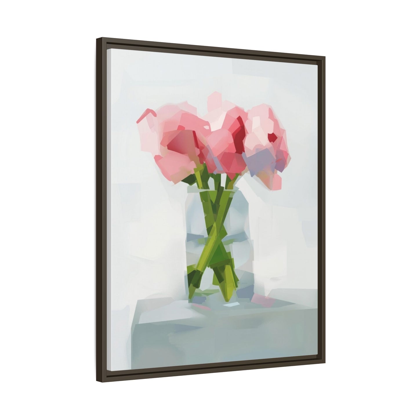 Framed Floral Canvas Art — Pink Peonies in Vase (Matte)