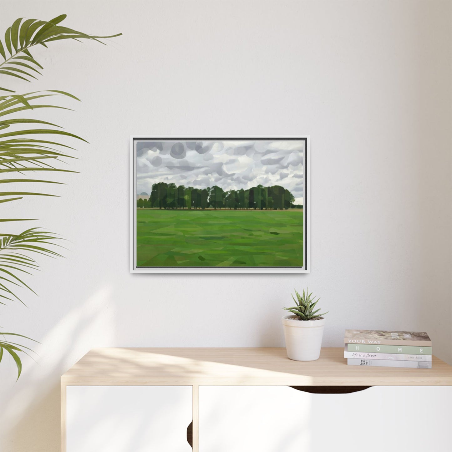 Framed Matte Canvas Print — Minimalist Green Landscape Art