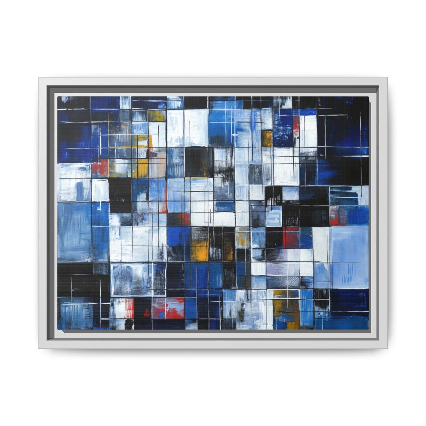 Abstract Blue Grid Matte Canvas Framed Art Print