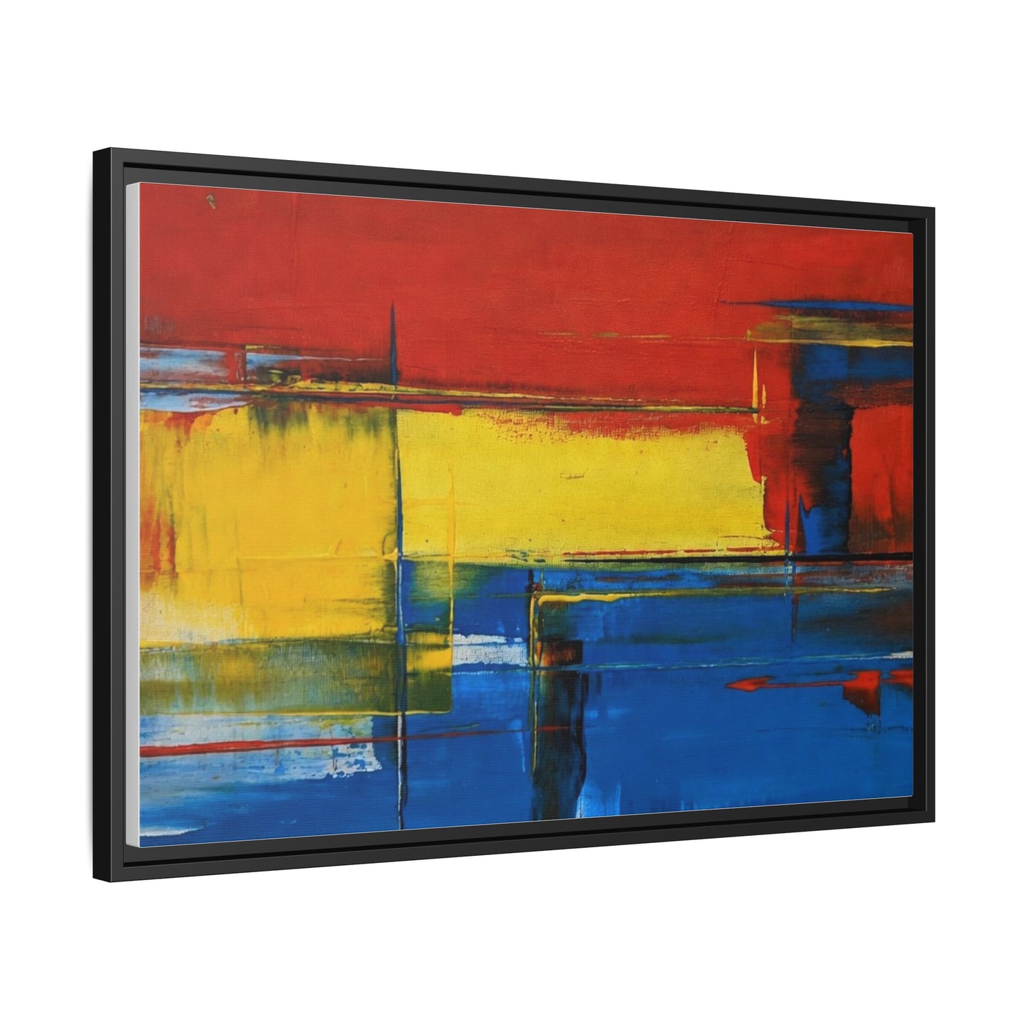 Abstract Color Block Matte Canvas Framed Wall Art — Modern Red Yellow Blue Painting