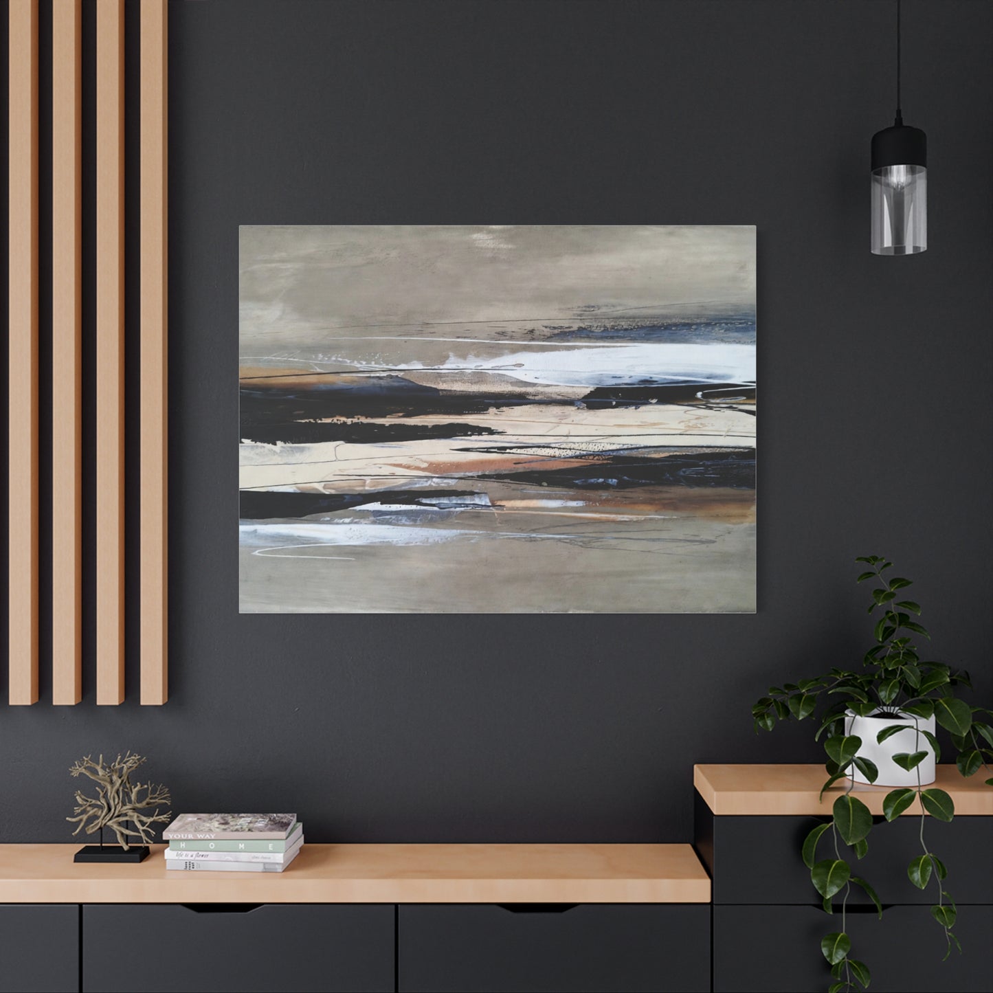 Abstract Coastal Landscape Canvas — Neutral Tones Matte Stretched Wall Art